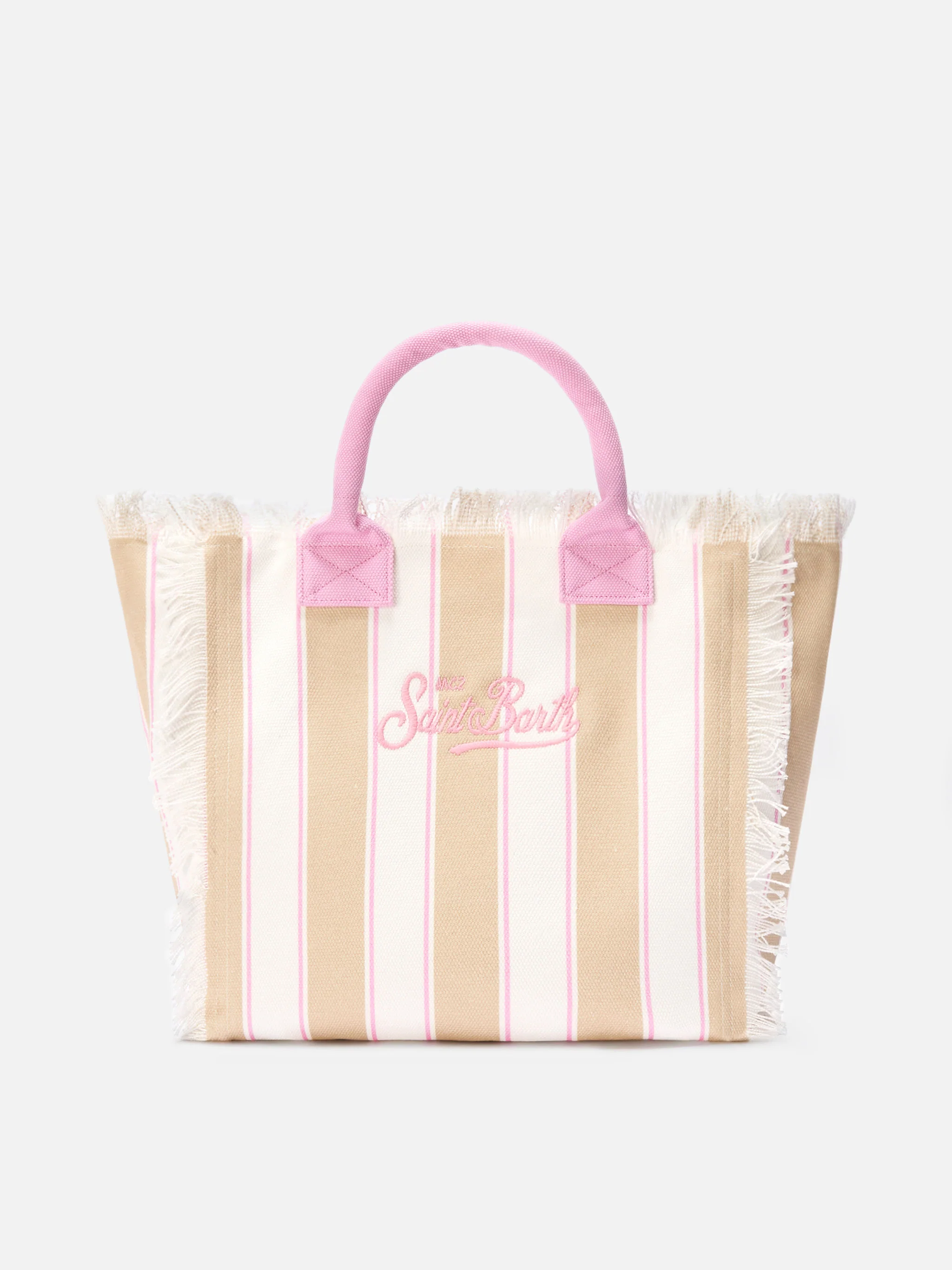 Regular Vanity canvas bag with beige vertical stripes - Image 4