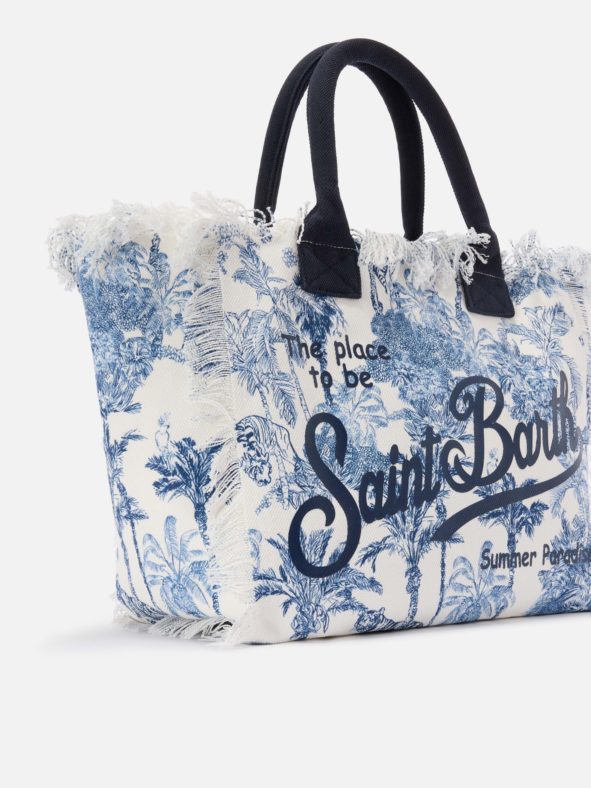 Regular Vanity canvas bag with blue toile de Jouy print - Image 3