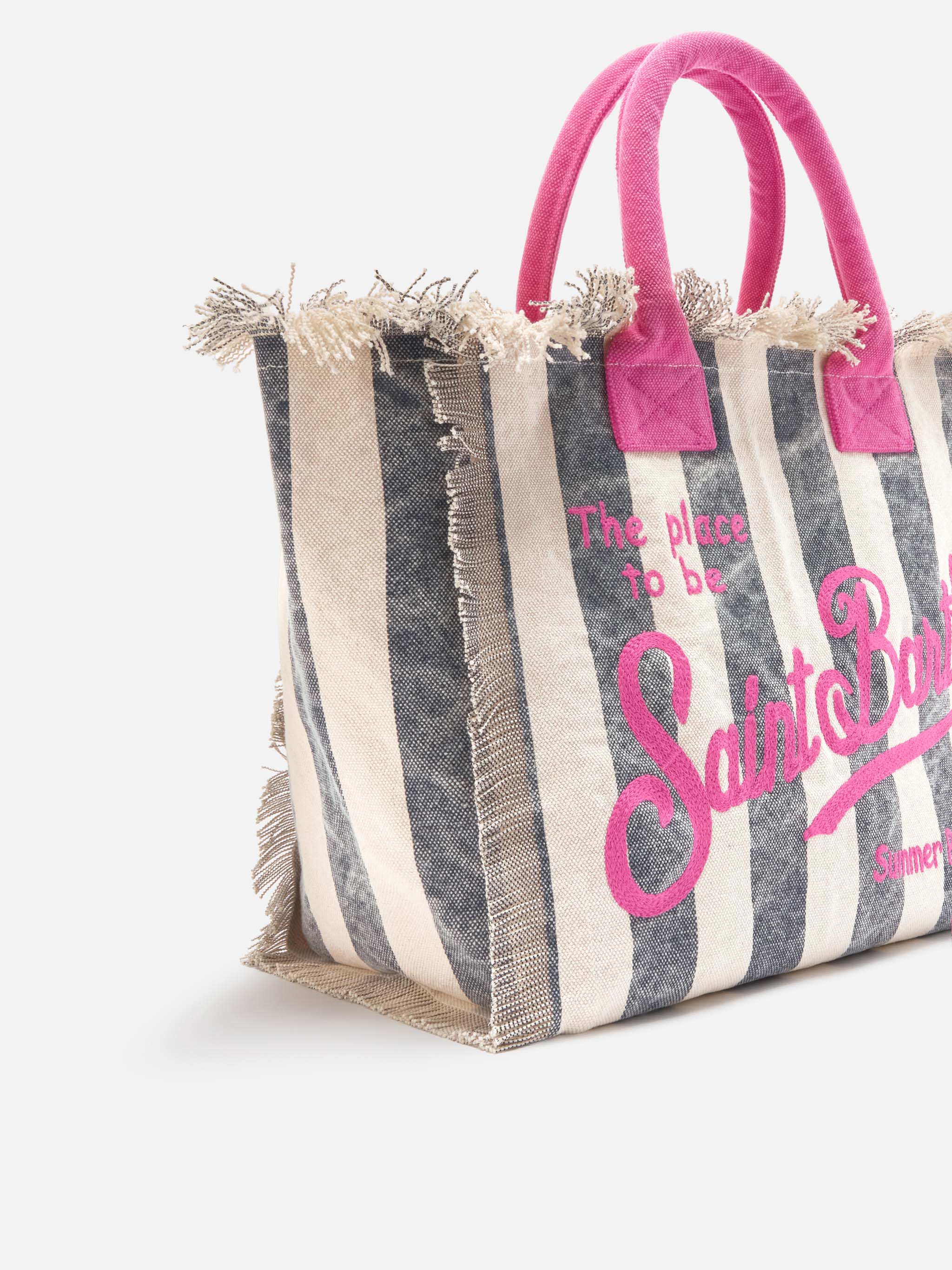 Regular Vanity canvas bag with blue vertical stripes - Image 3
