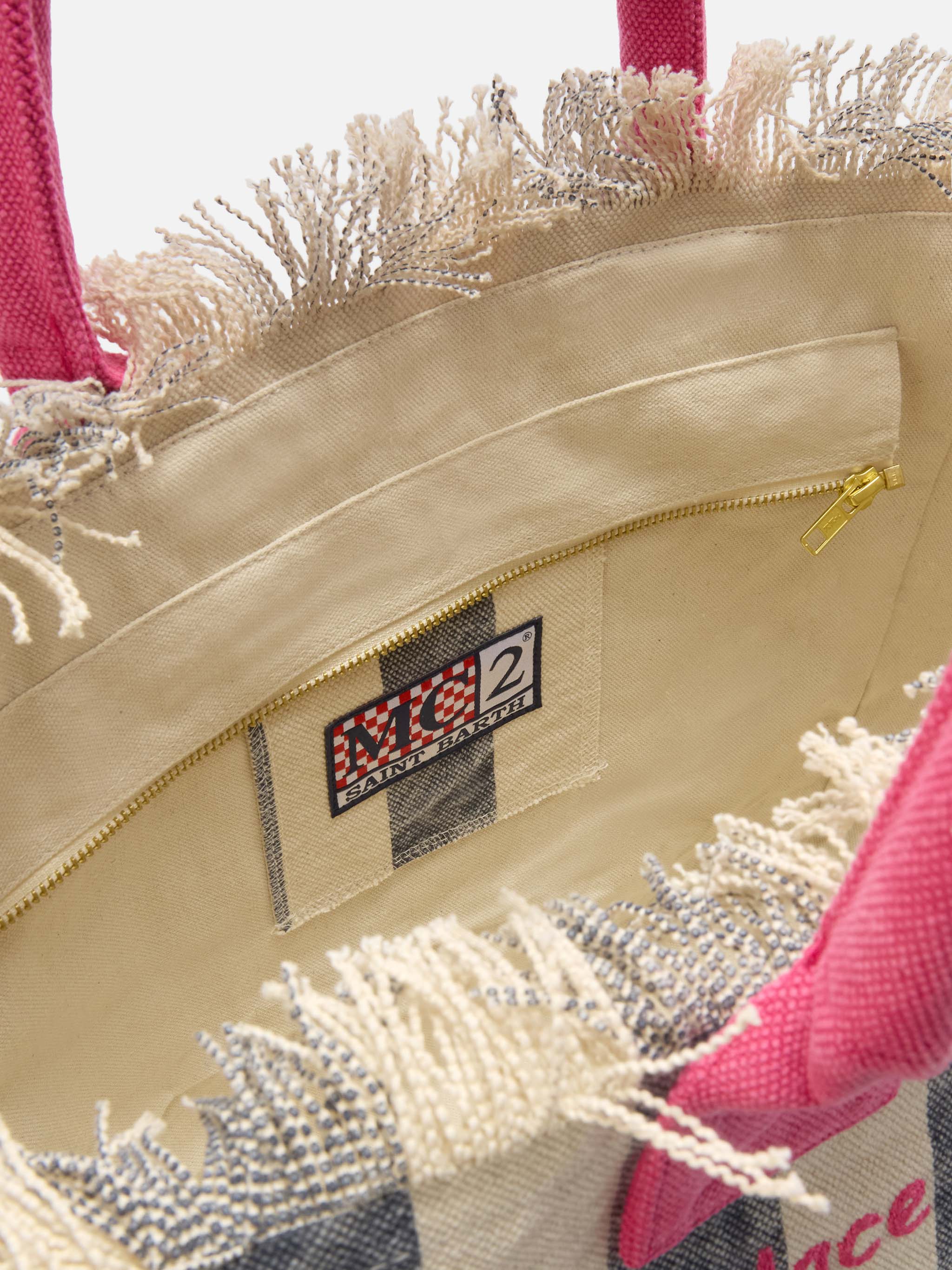 Regular Vanity canvas bag with blue vertical stripes - Image 4