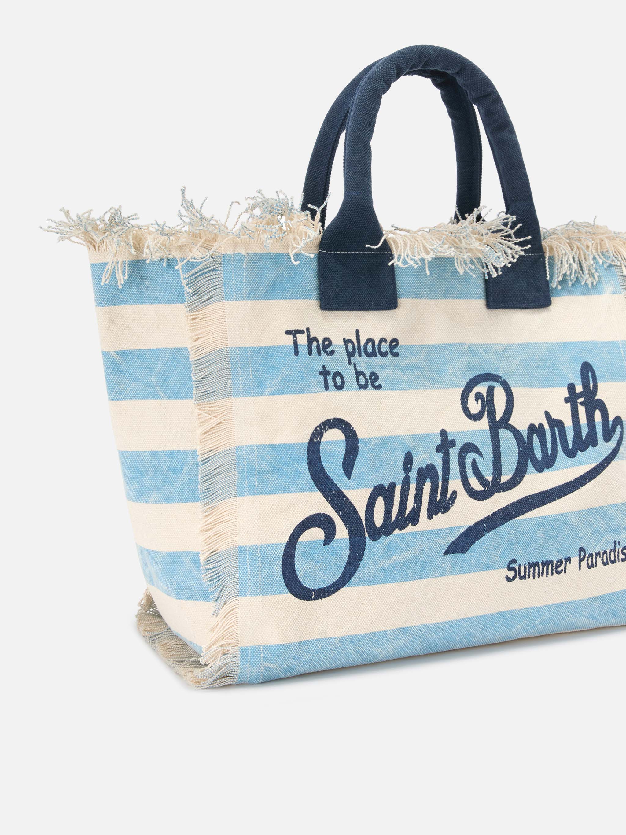 Regular Vanity canvas bag with light blue horizontal stripes - Image 3