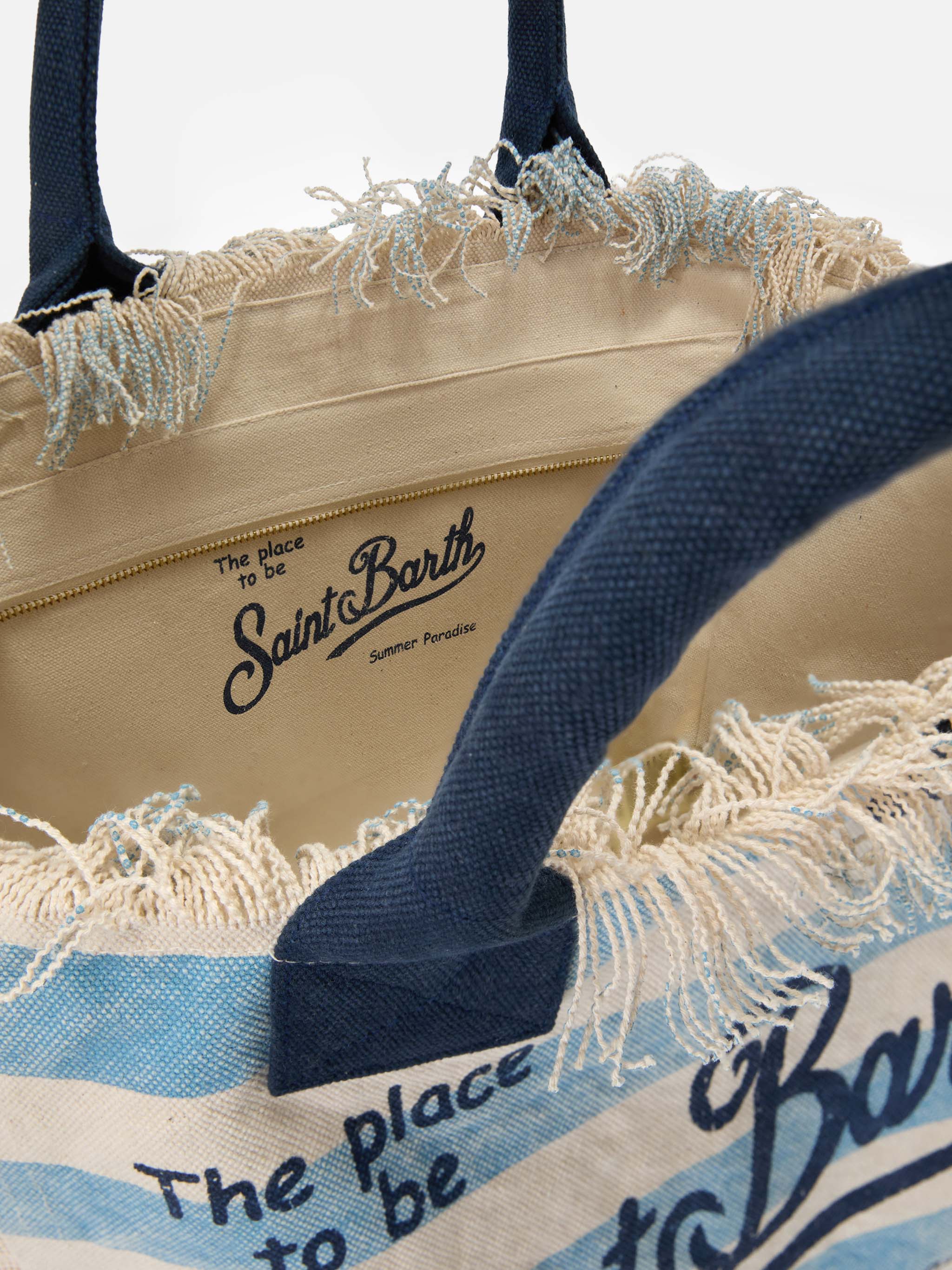 Regular Vanity canvas bag with light blue horizontal stripes - Image 4
