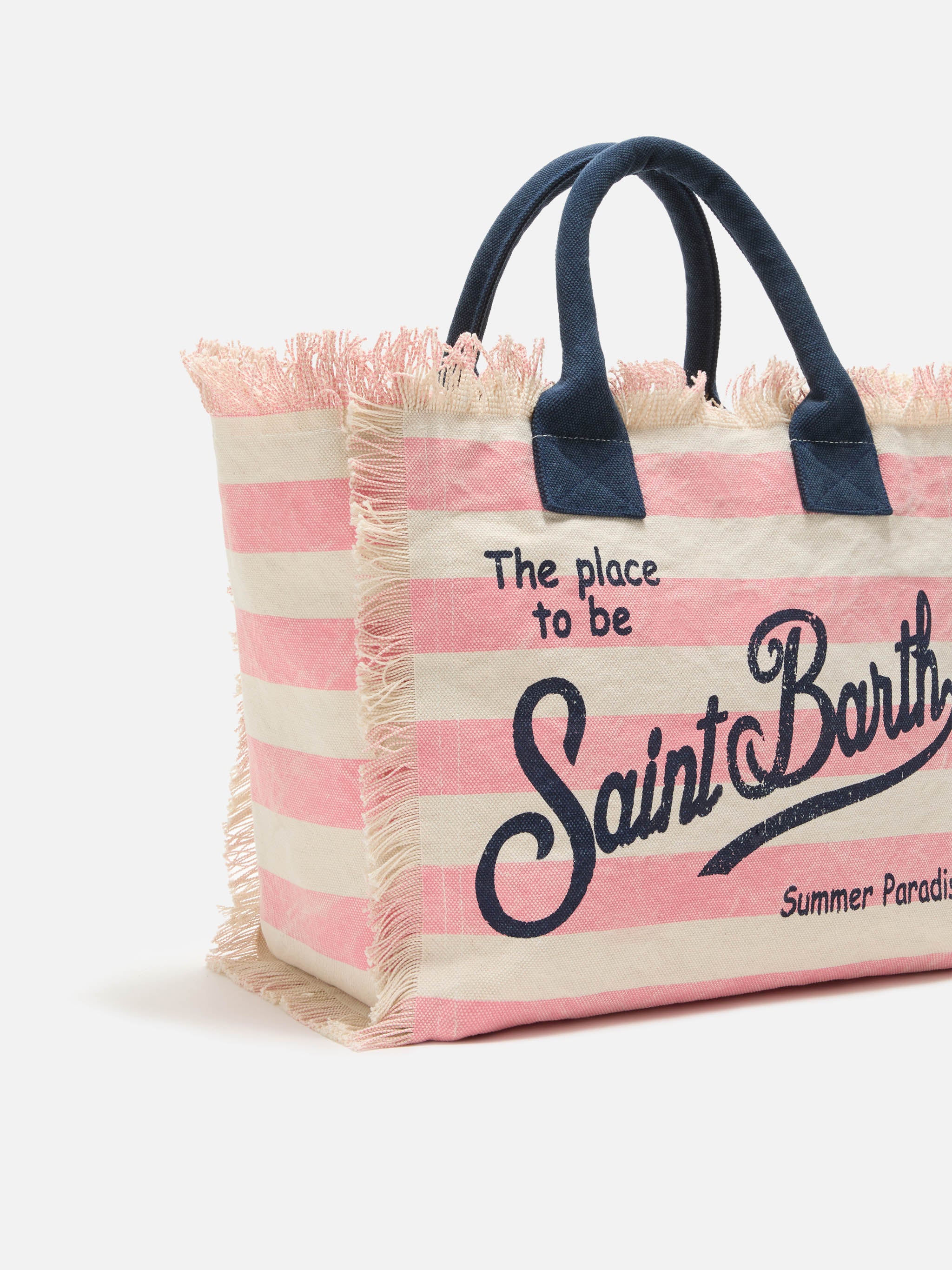 Regular Vanity canvas bag with pink horizontal stripes - Image 2
