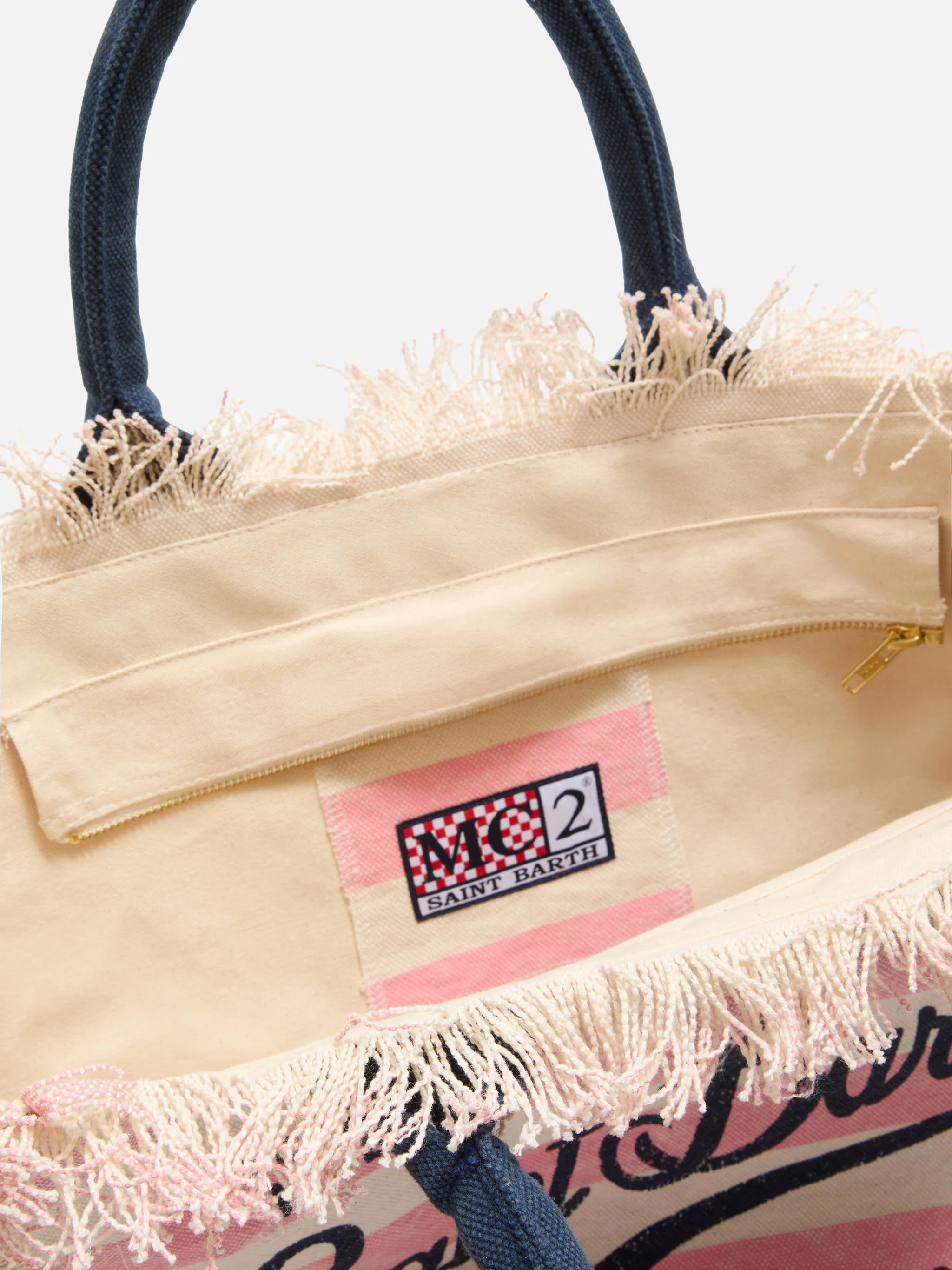 Regular Vanity canvas bag with pink horizontal stripes - Image 3