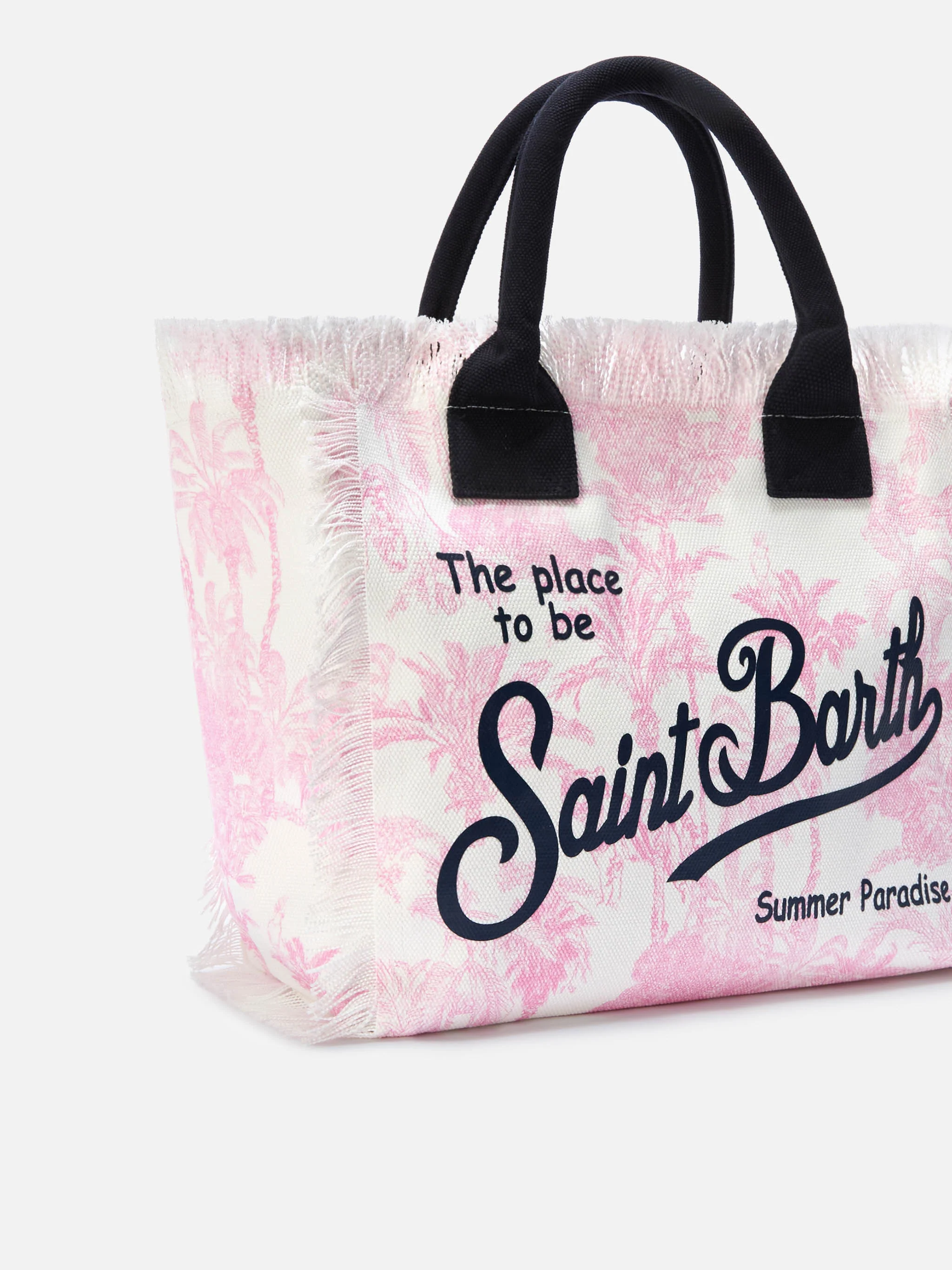 Regular Vanity canvas bag with pink toile de Jouy print - Image 3