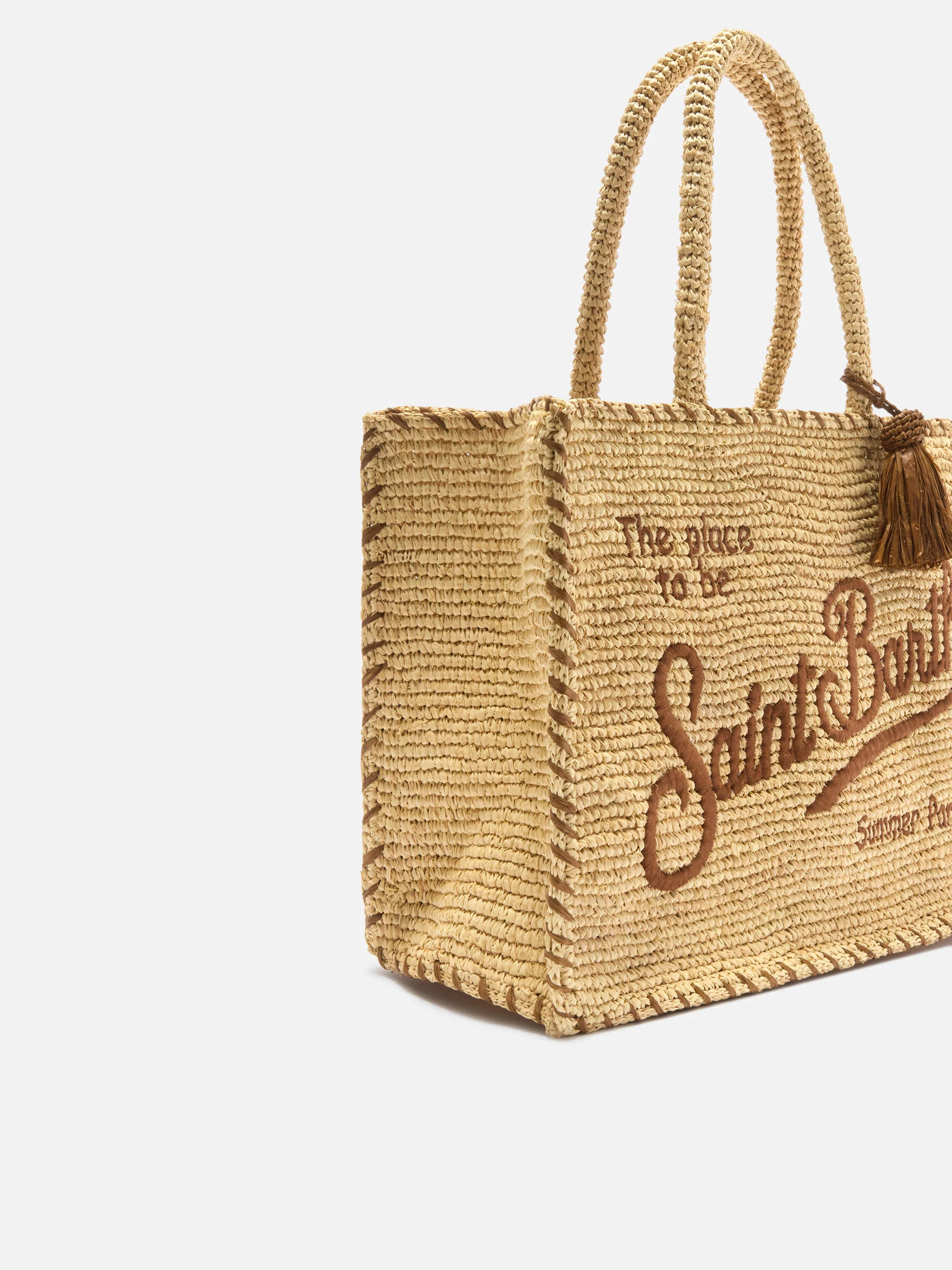 Regular Vanity raffia bag with brown details - Image 3