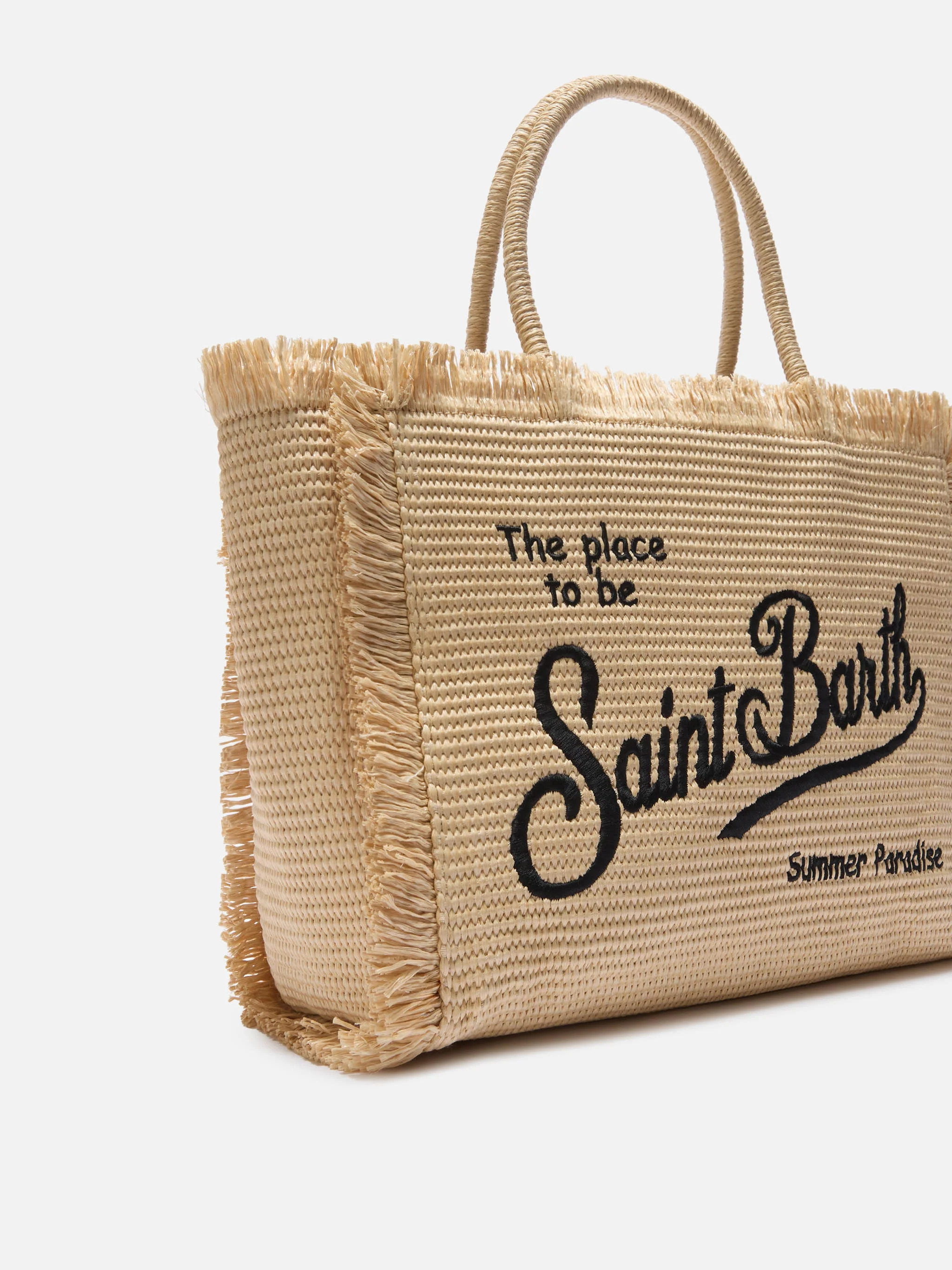 Regular Vanity straw effect bag with contrasting embroidered logo - Image 2