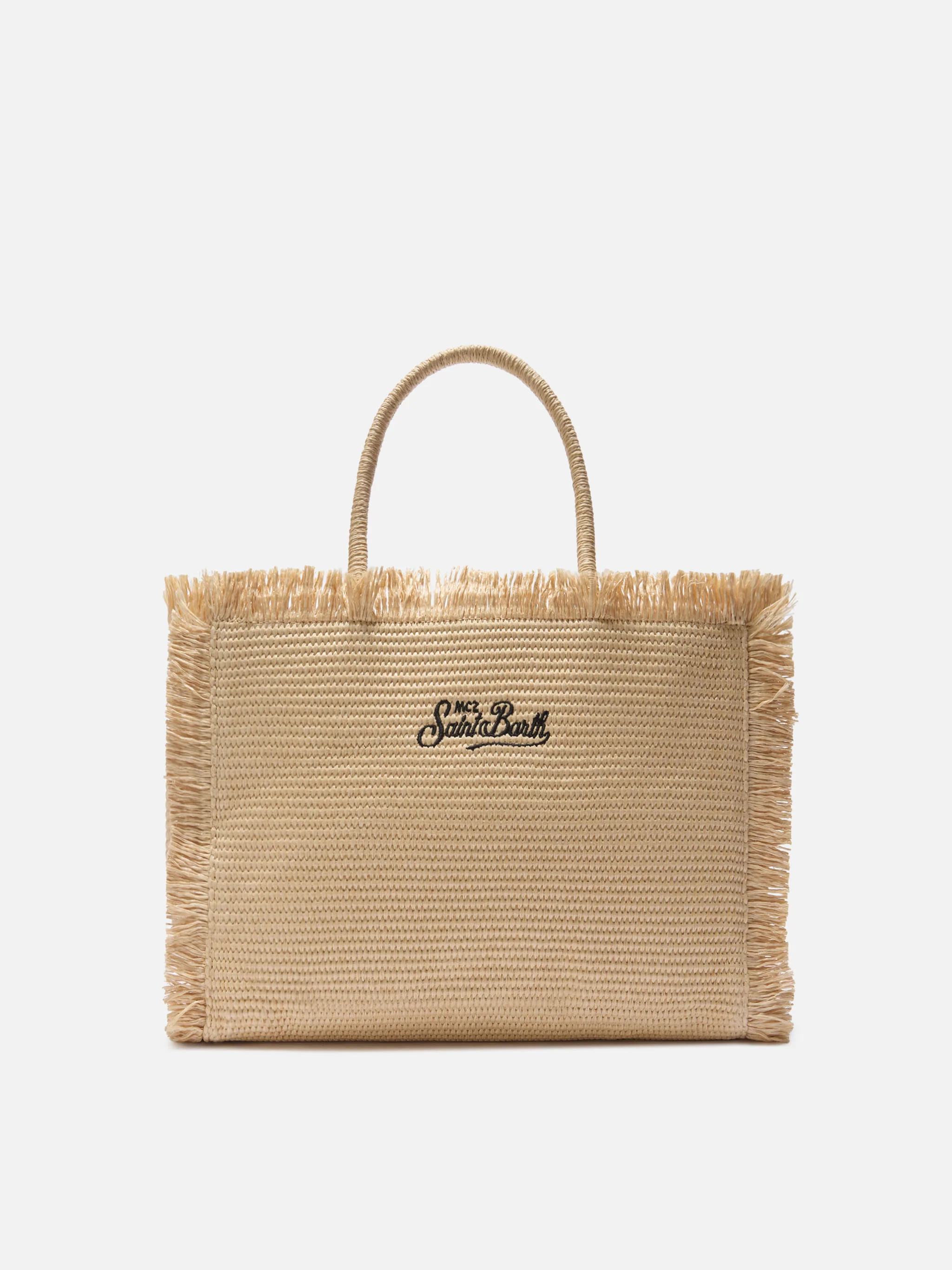 Regular Vanity straw effect bag with contrasting embroidered logo - Image 3
