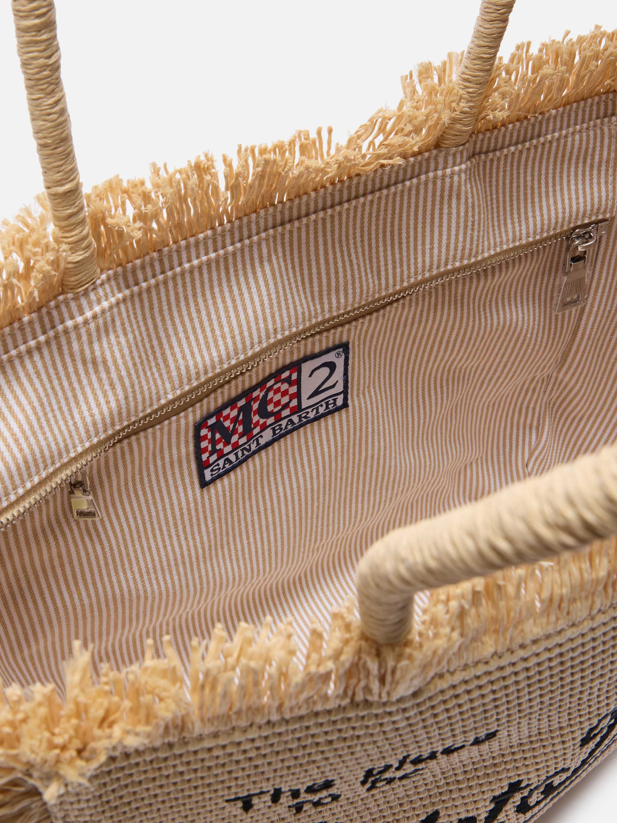 Regular Vanity straw effect bag with contrasting embroidered logo - Image 4