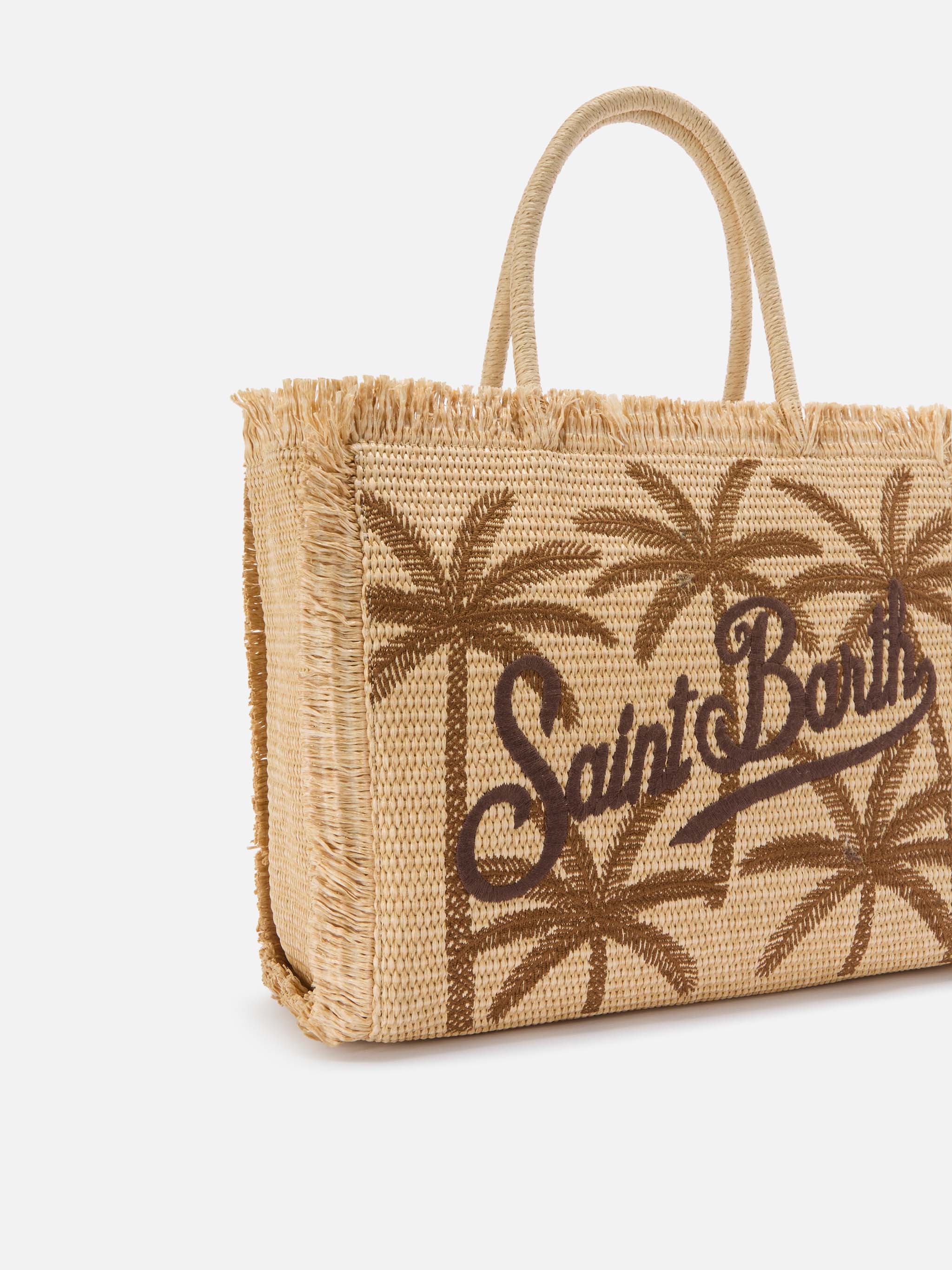 Regular Vanity straw effect bag with palm embroidery - Image 3
