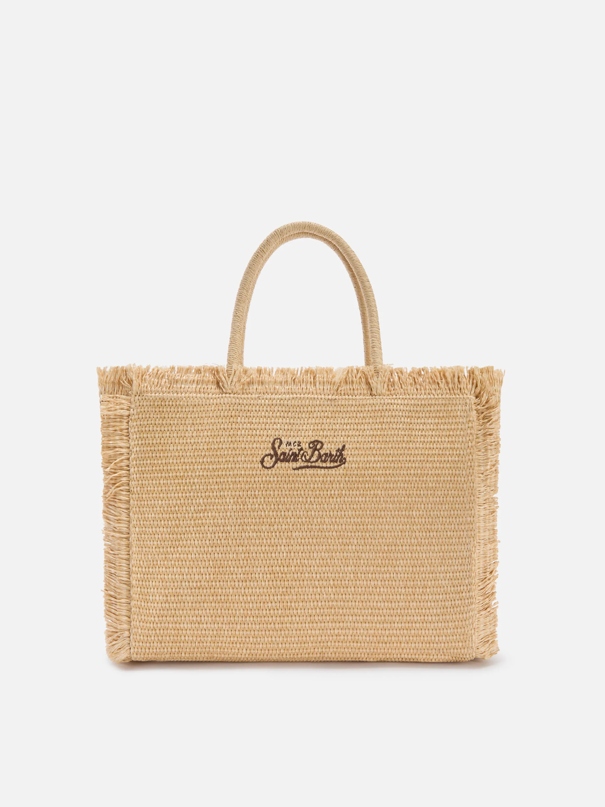 Regular Vanity straw effect bag with palm embroidery - Image 4