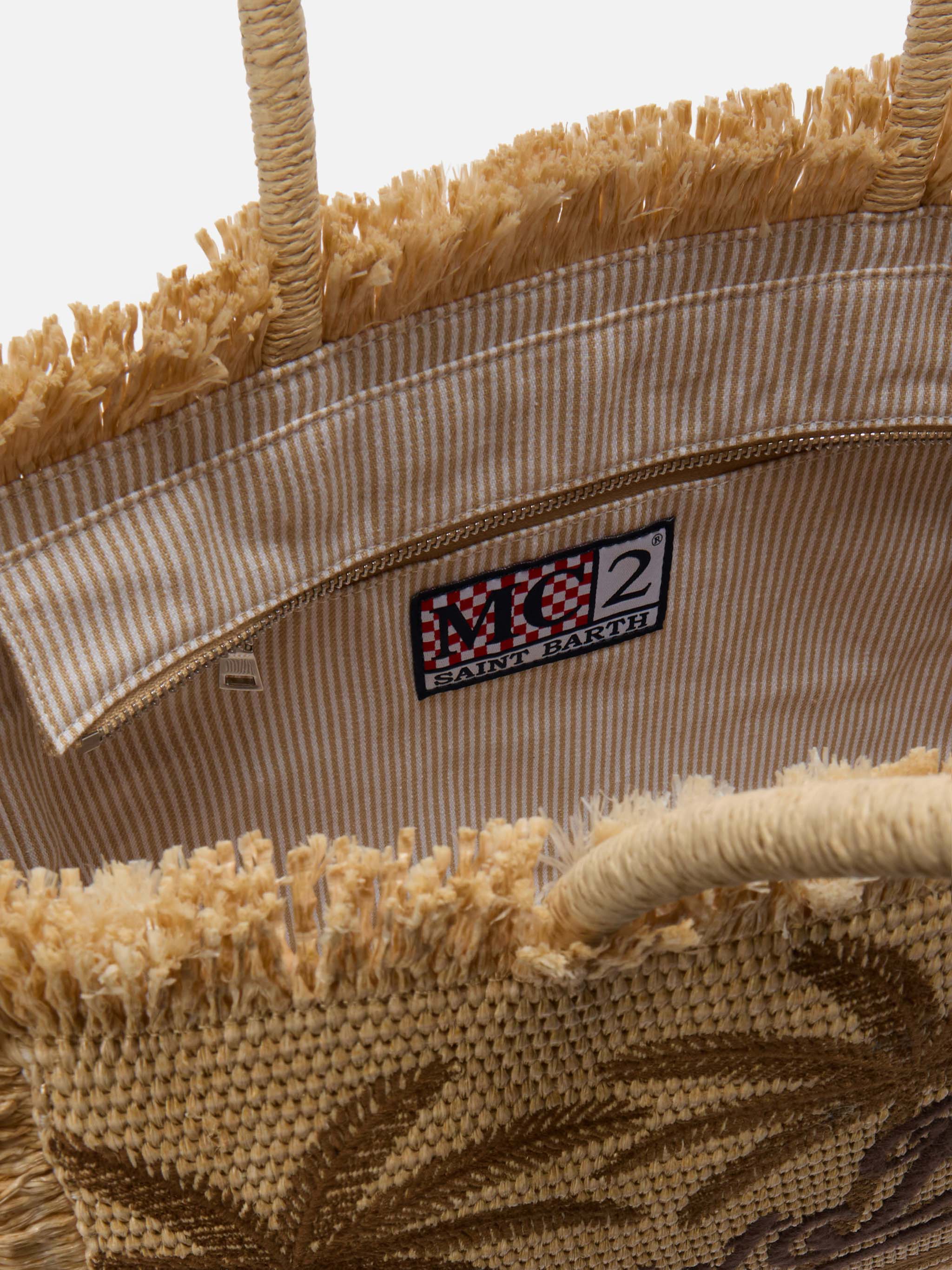 Regular Vanity straw effect bag with palm embroidery - Image 5