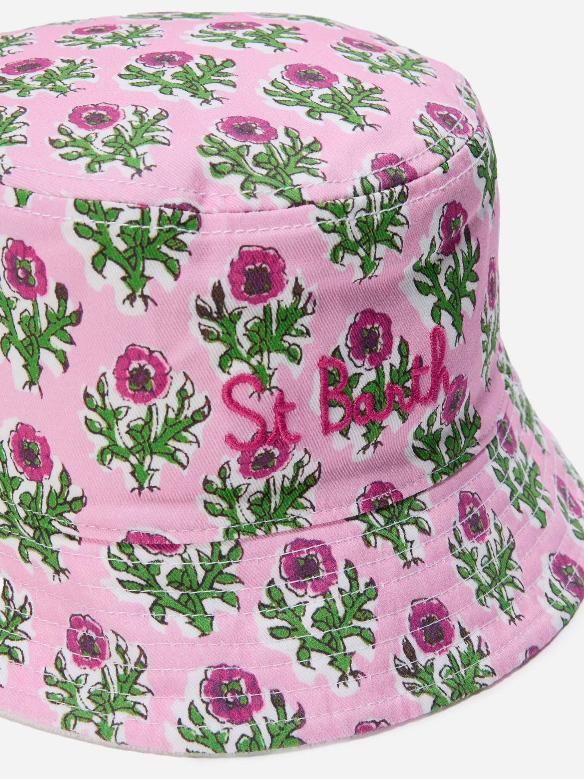 Reversible bucket hat in boho floral print and white terry cloth - Image 2