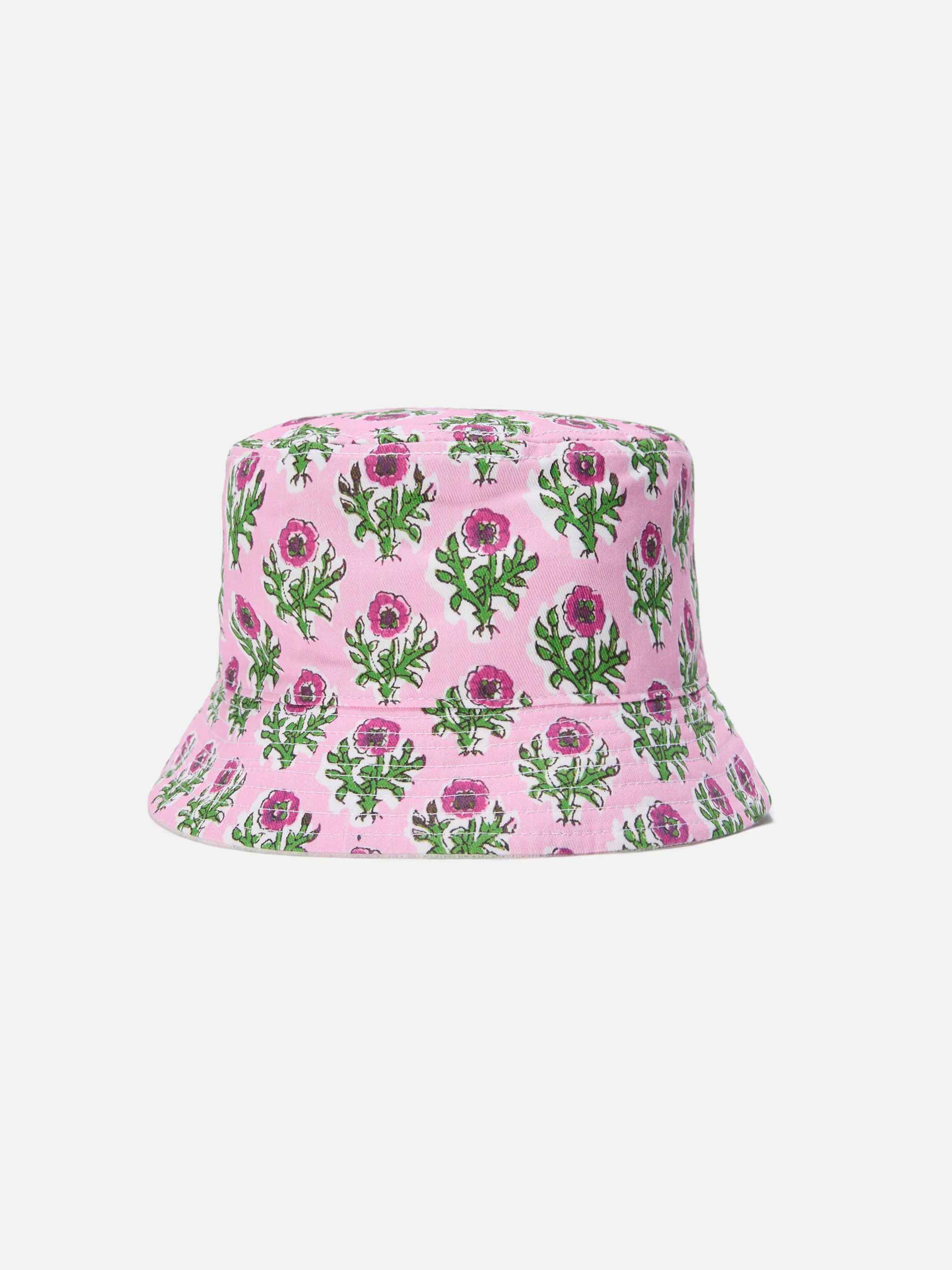 Reversible bucket hat in boho floral print and white terry cloth - Image 3