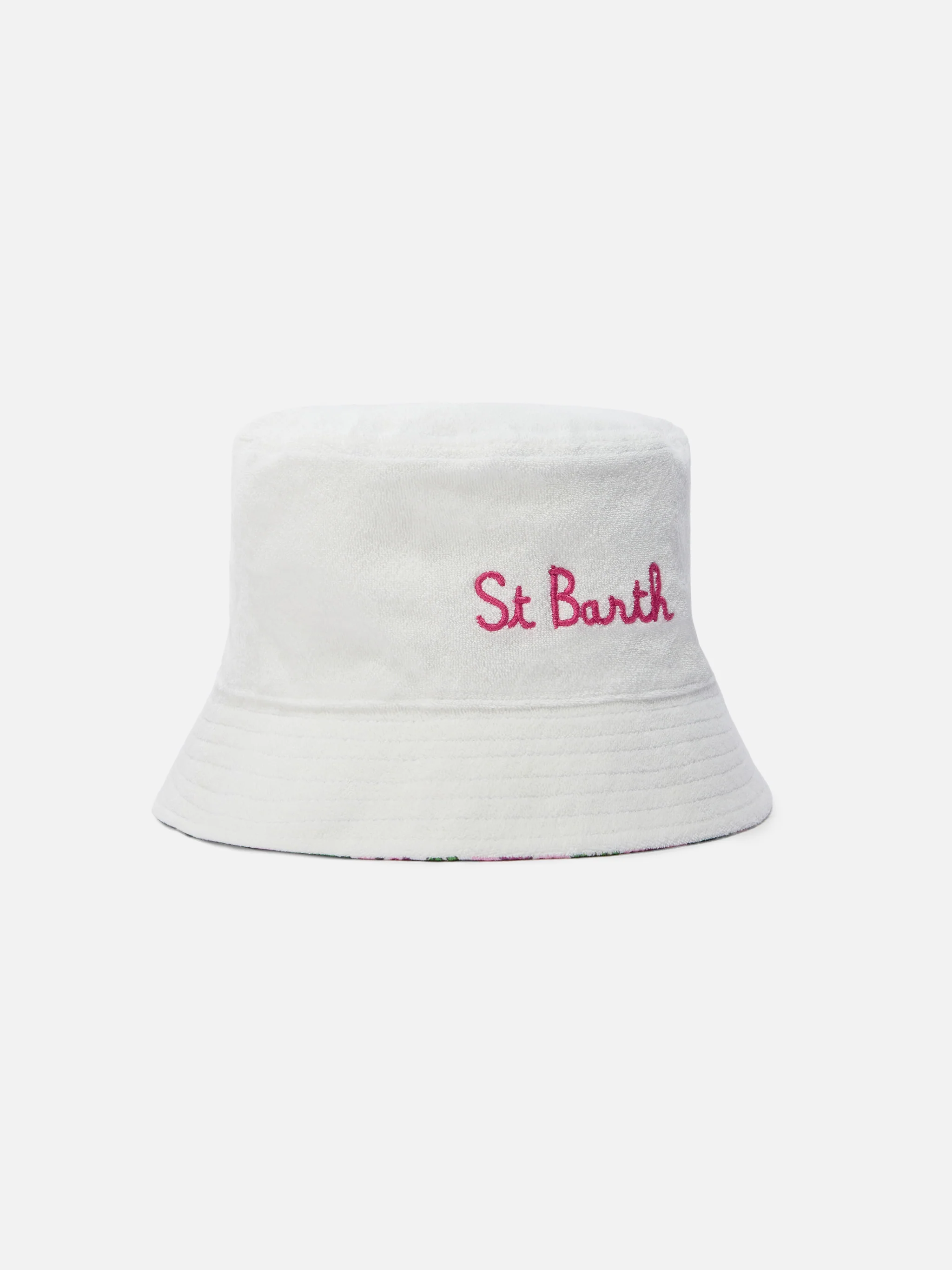 Reversible bucket hat in boho floral print and white terry cloth - Image 4
