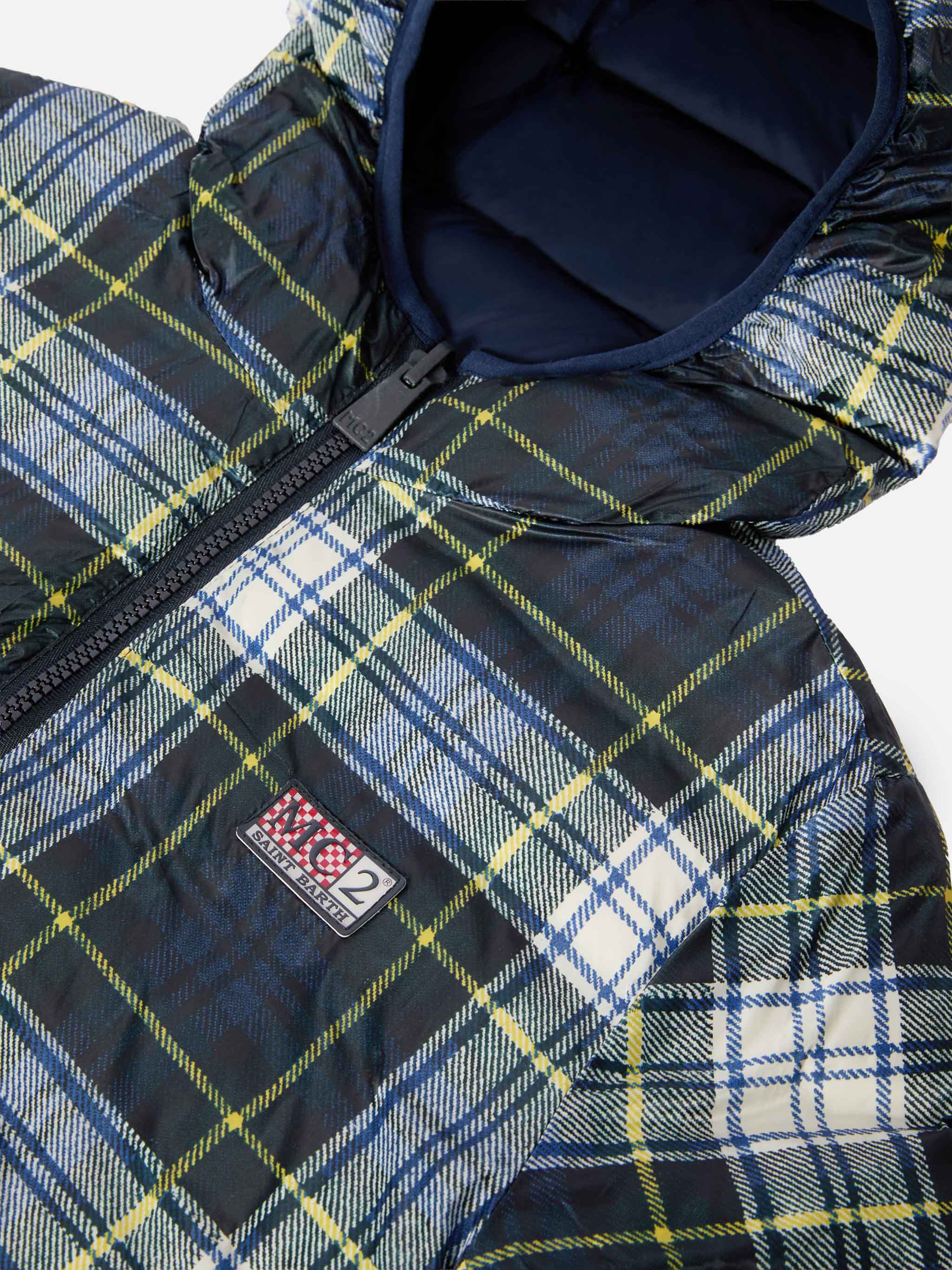 Reversible down jacket Bob in navy blue and tartan - Image 4