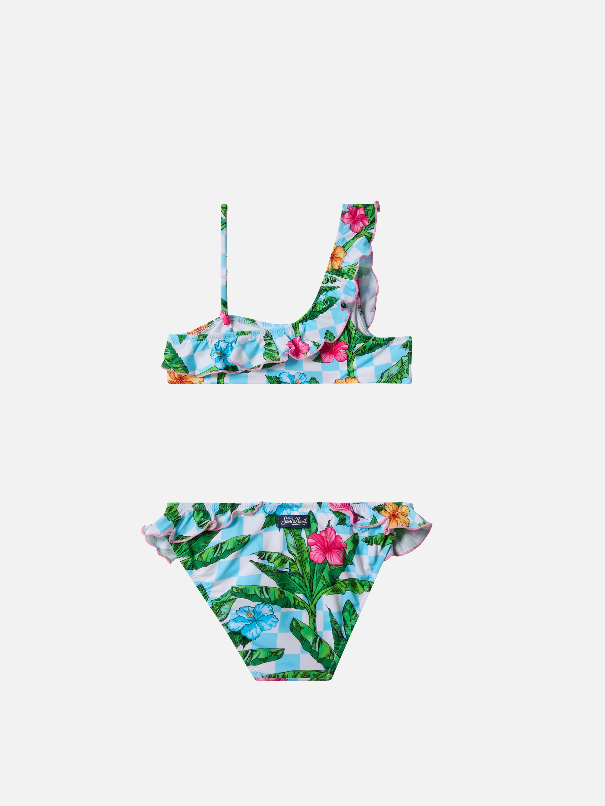 Rey one shoulder ruffled bikini with palm print - Image 2