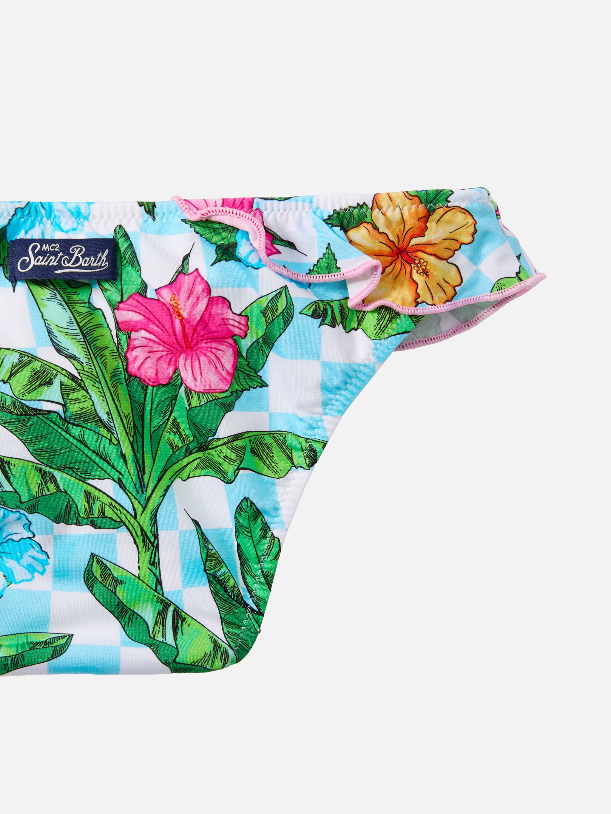 Rey one shoulder ruffled bikini with palm print - Image 3