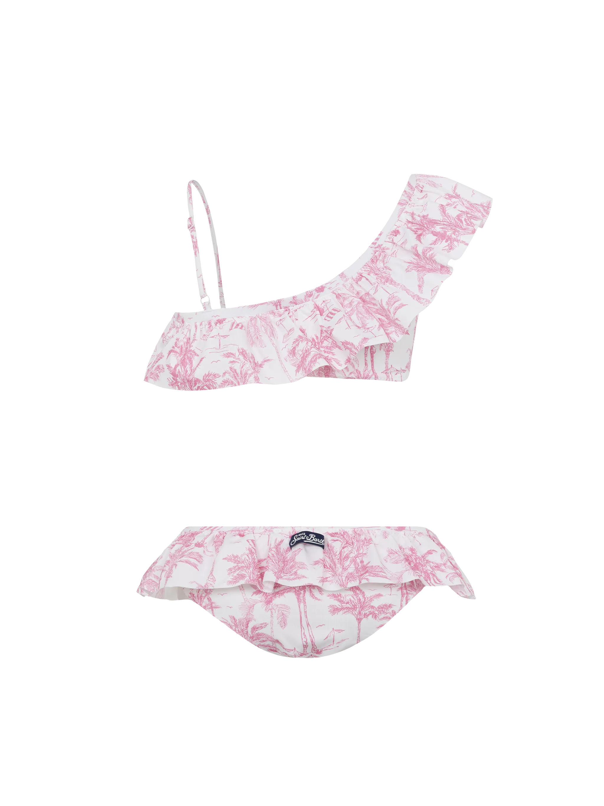 Rey one shoulder ruffled bikini with toile de jouy print - Image 2