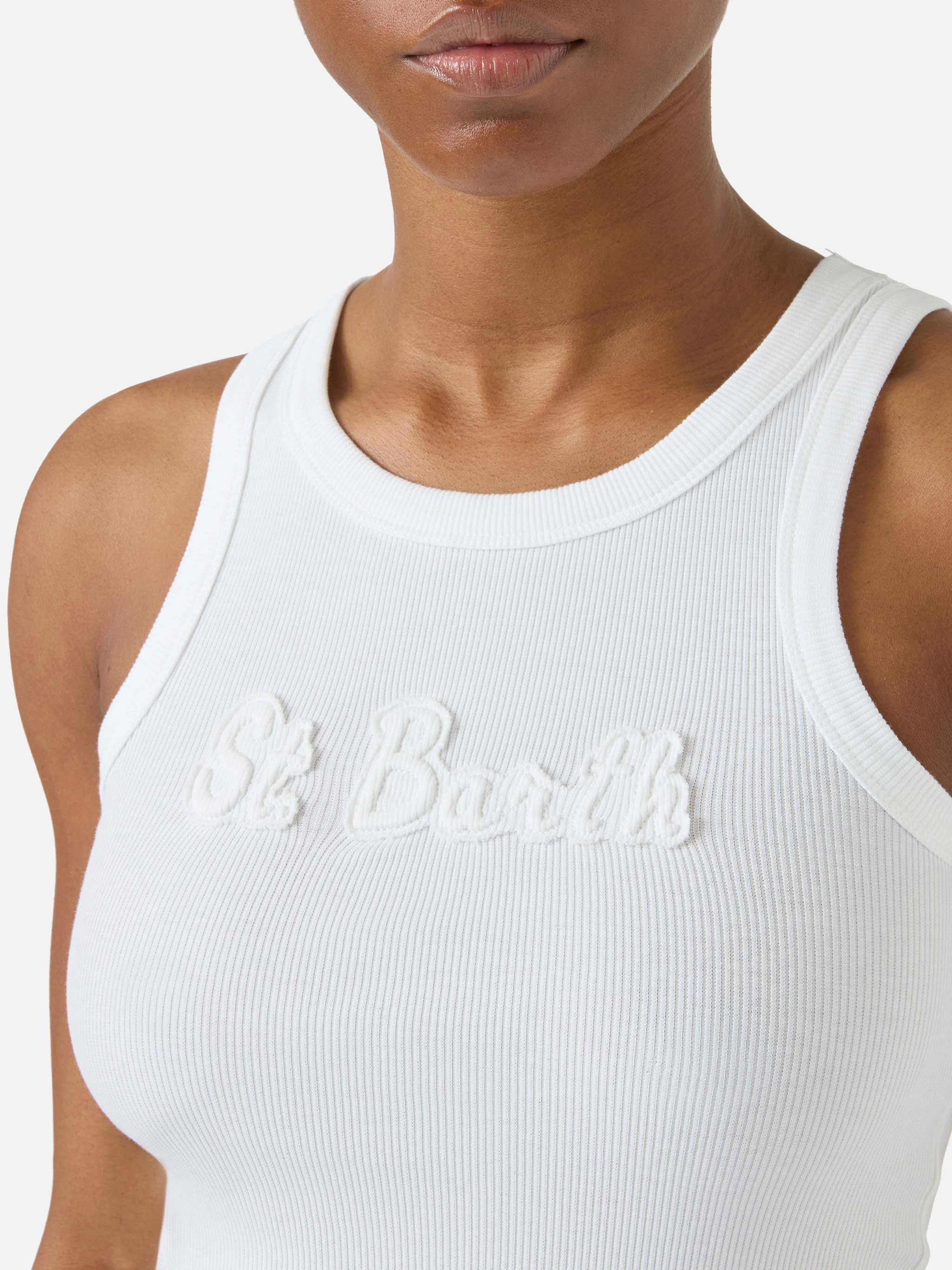 Ribbed white Ada tank top with raised logo patch - Image 2