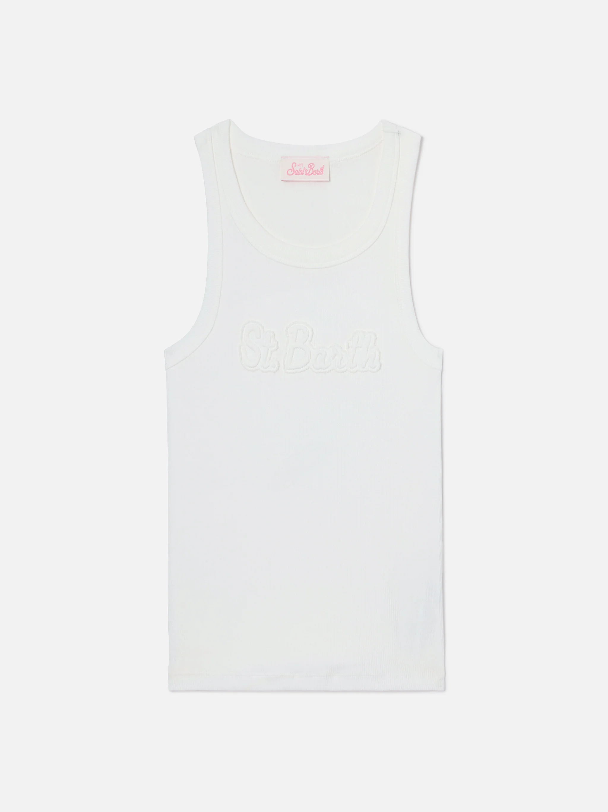 Ribbed white Ada tank top with raised logo patch - Image 4