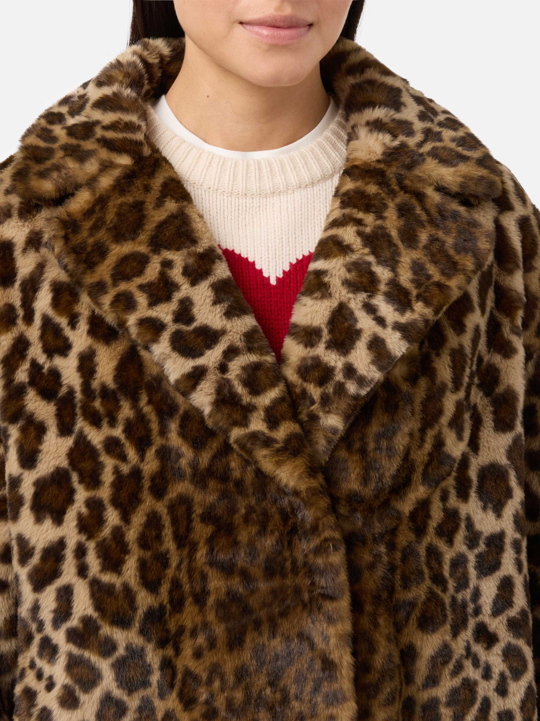 Rouge faux-fur coat with leopard print - Image 2
