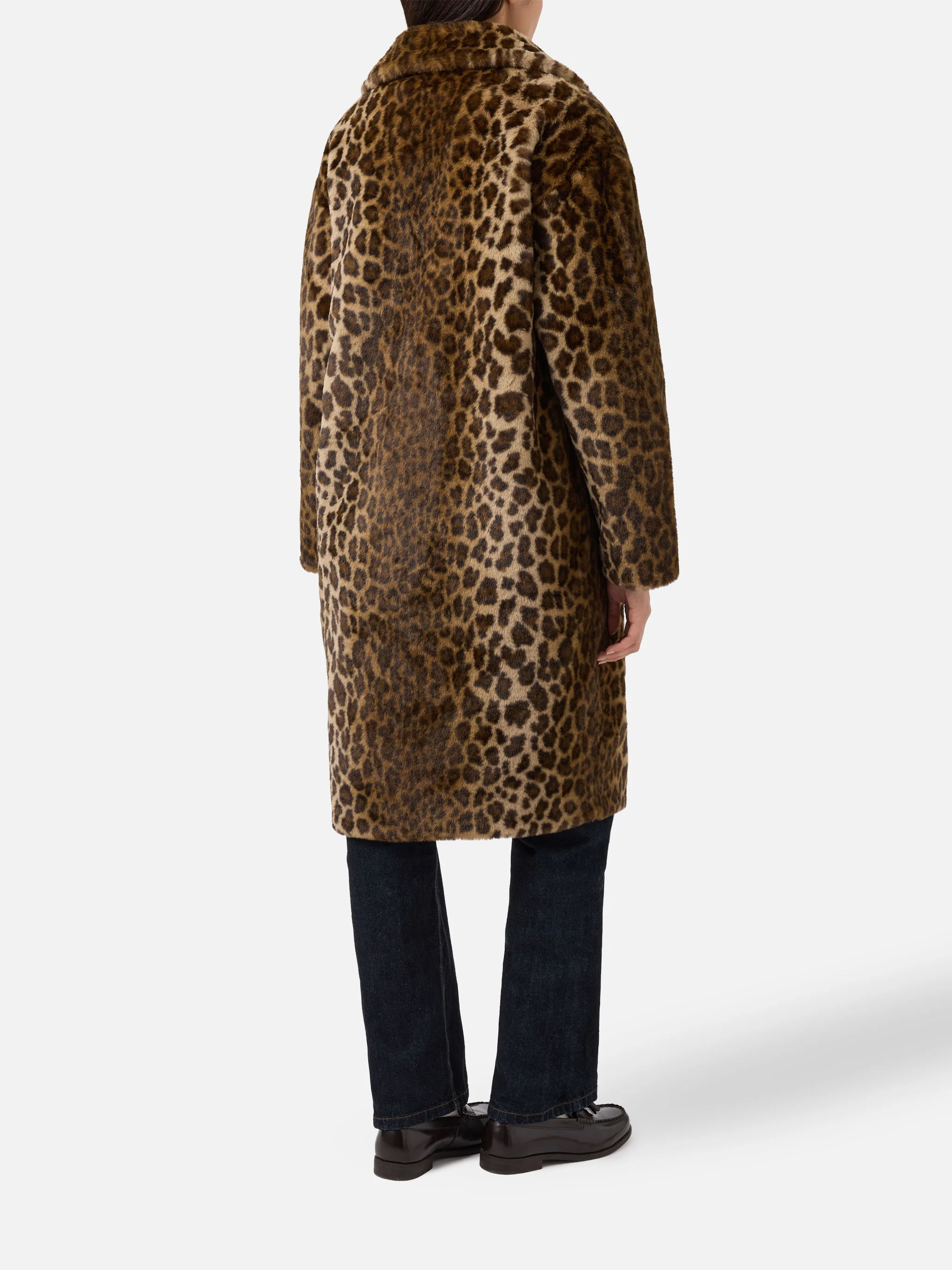 Rouge faux-fur coat with leopard print - Image 3