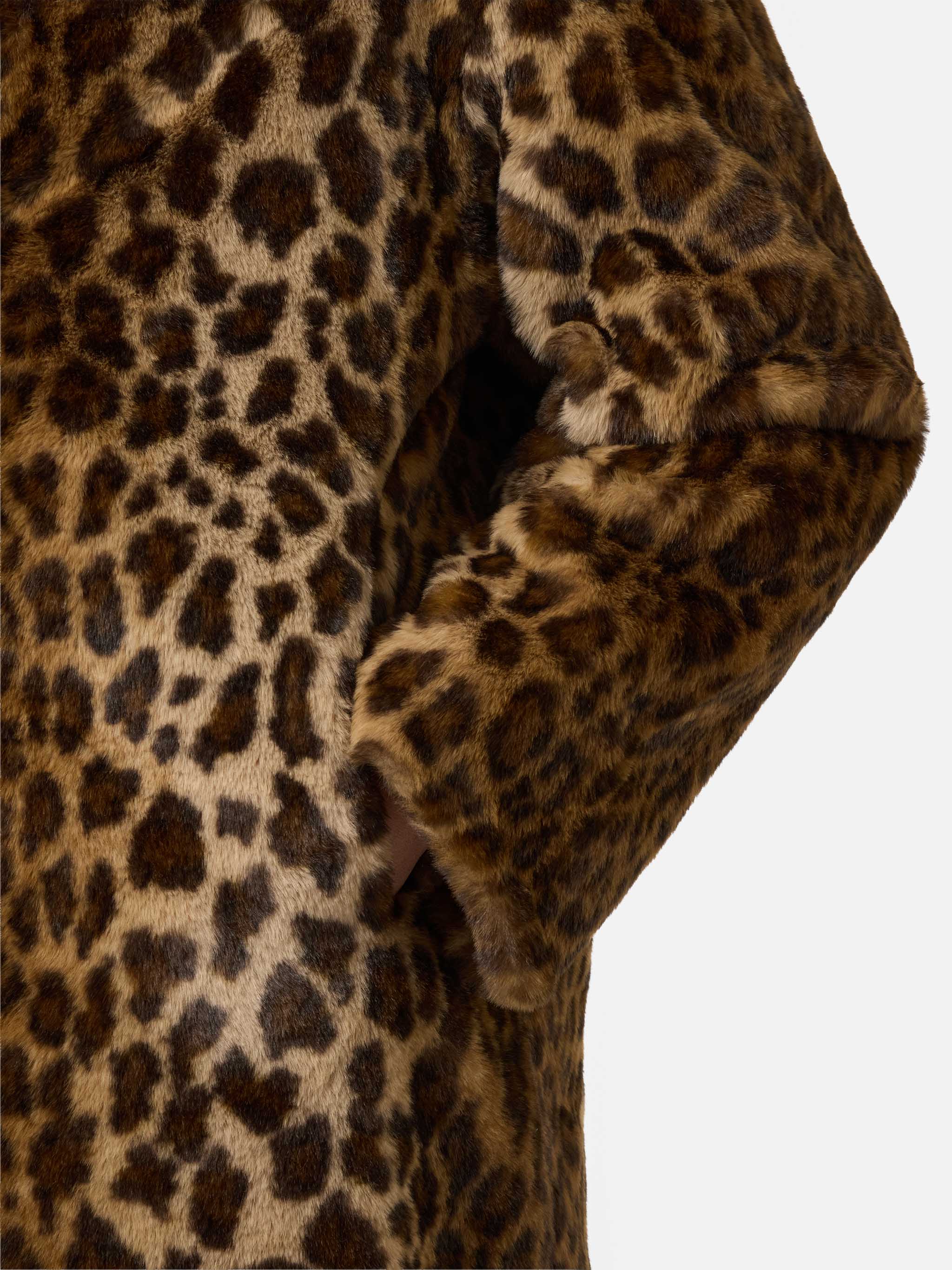 Rouge faux-fur coat with leopard print - Image 4