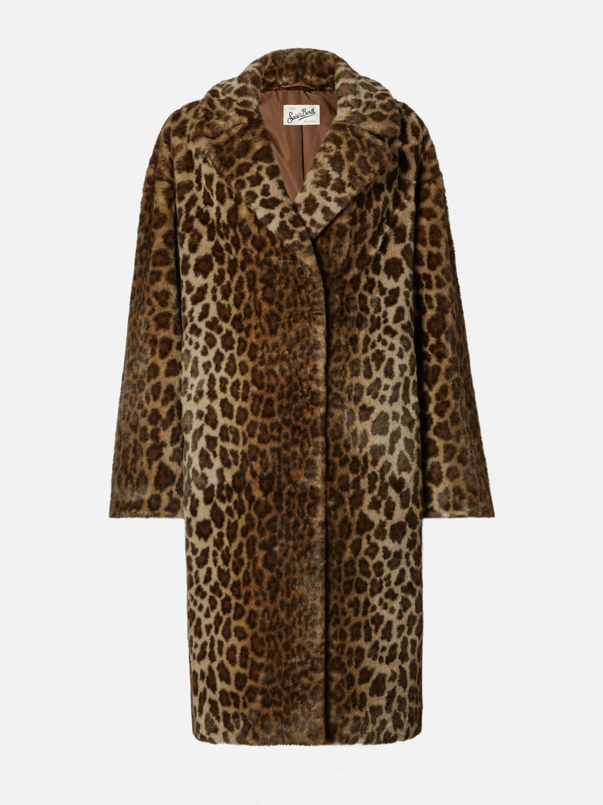 Rouge faux-fur coat with leopard print - Image 6