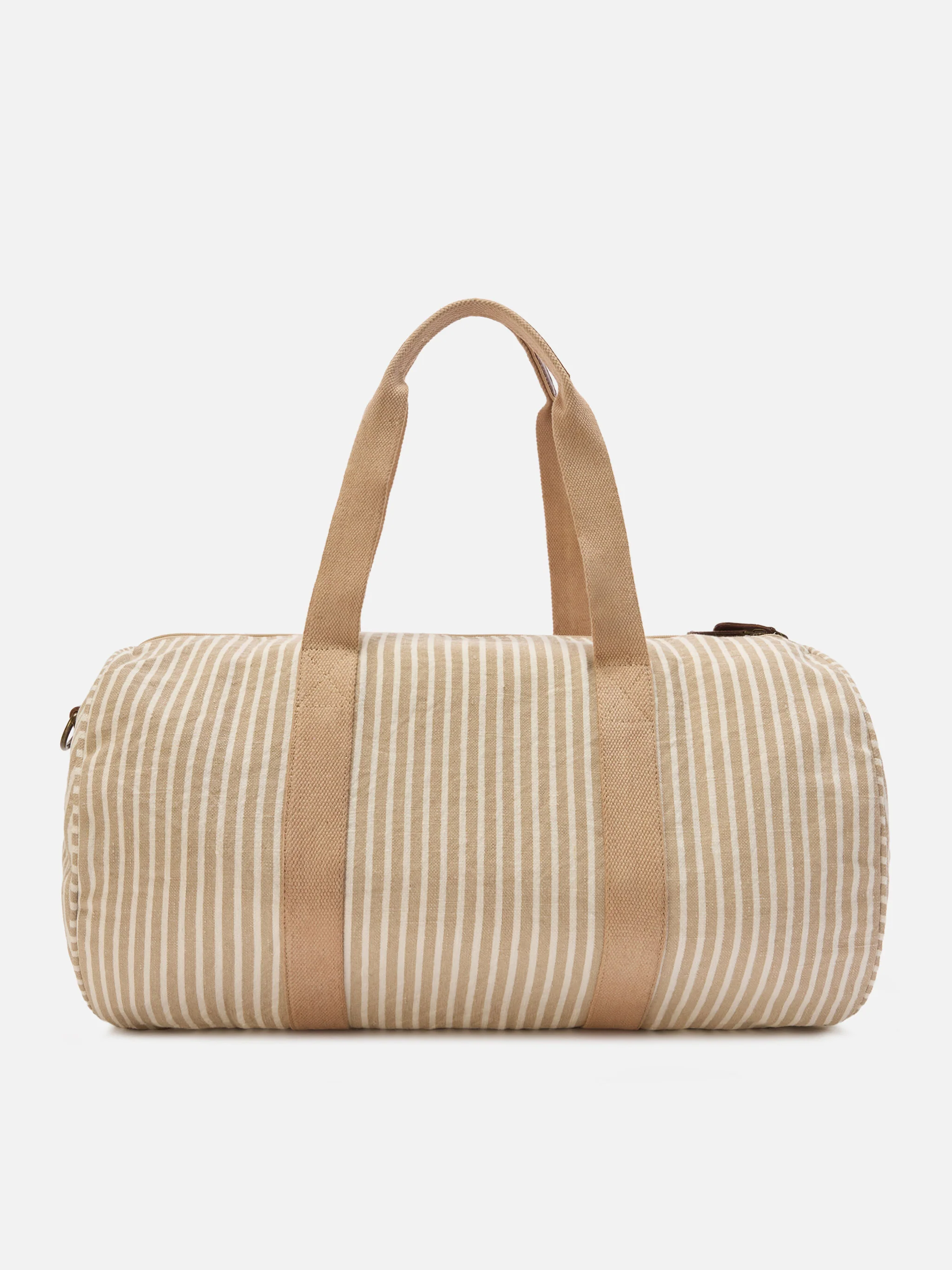 Round Jetleg beige and white striped linen weekender - Image 3