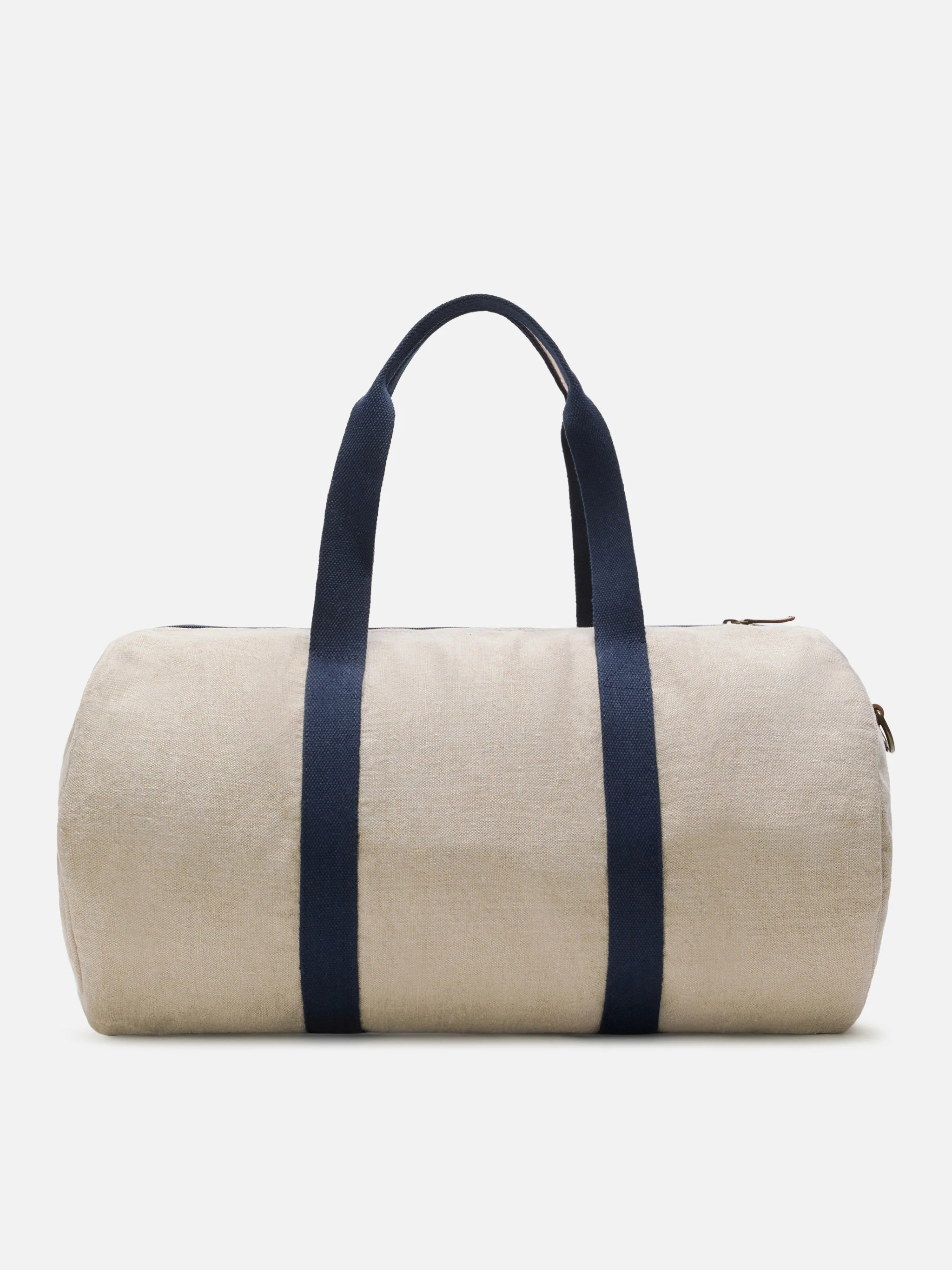 Round Jetleg beige linen weekender with contrasting embroidered logo - Image 4