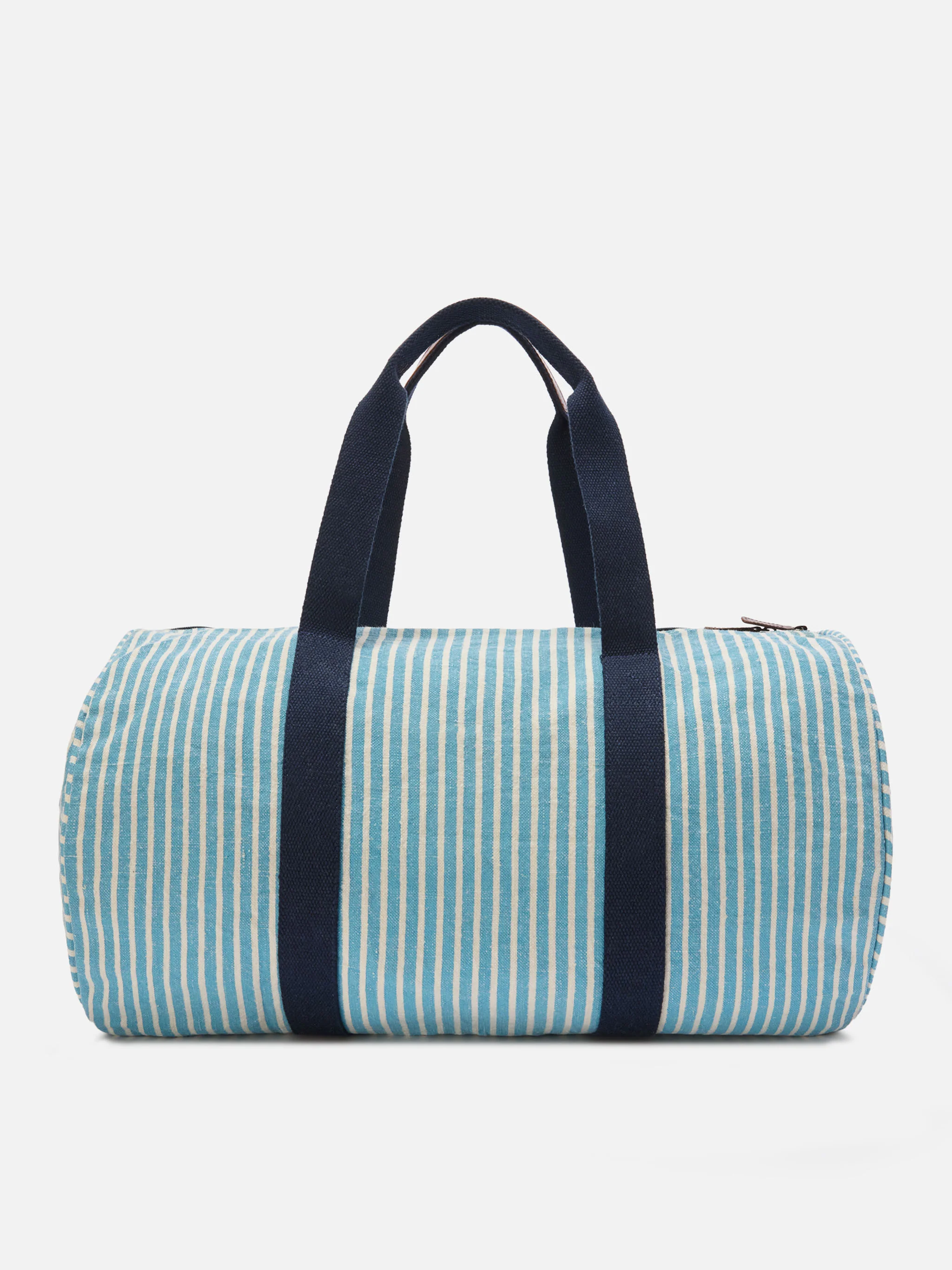 Round Jetleg blue and white striped linen weekender - Image 3