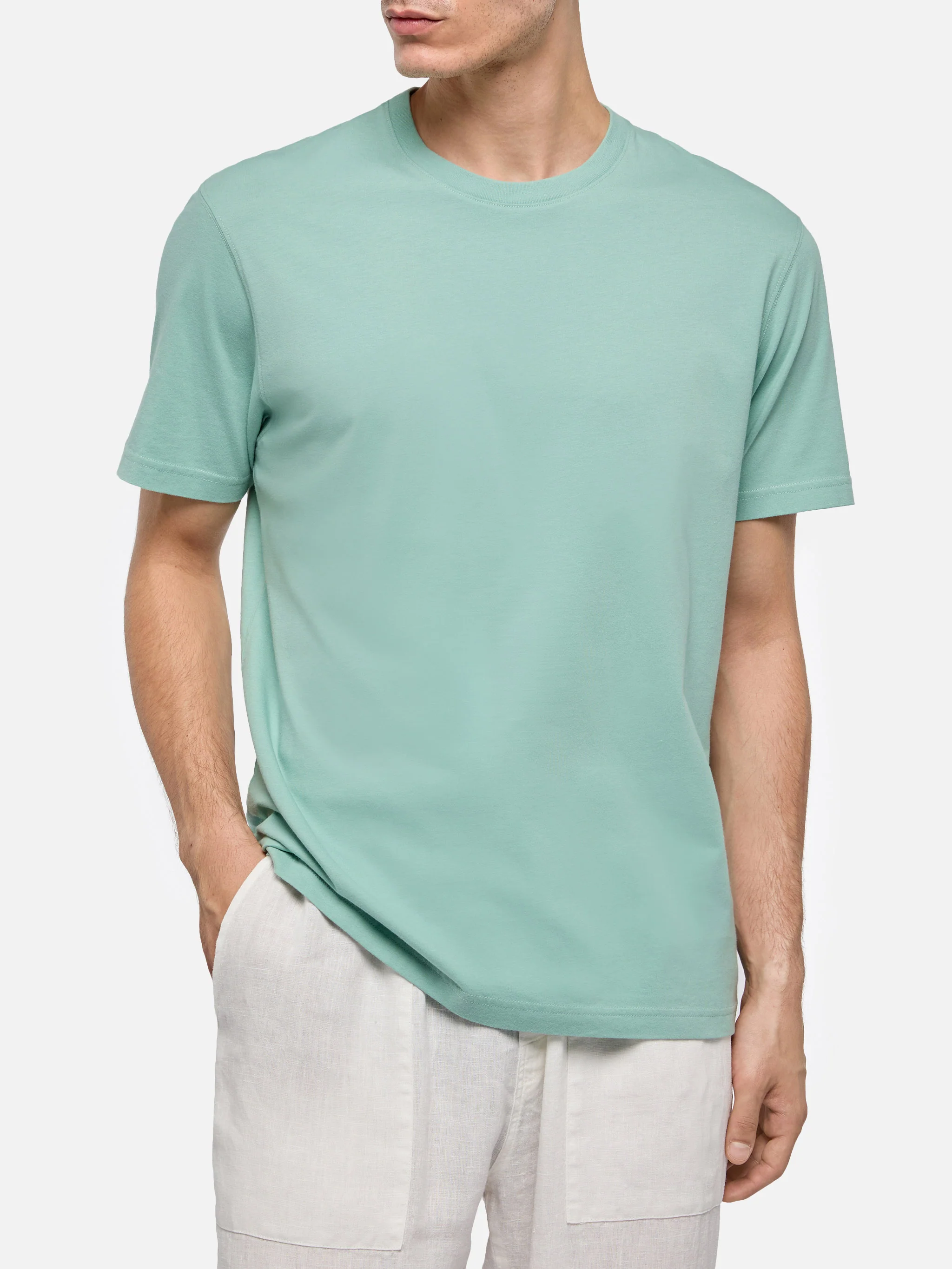 Sage green cotton jersey t-shirt Dover with St. Barth embroidery - Image 2