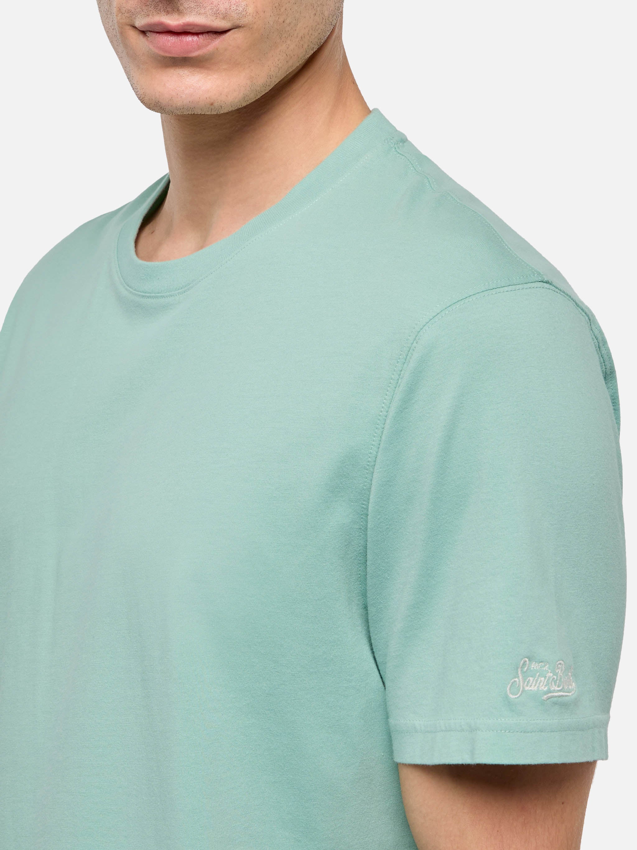 Sage green cotton jersey t-shirt Dover with St. Barth embroidery - Image 3