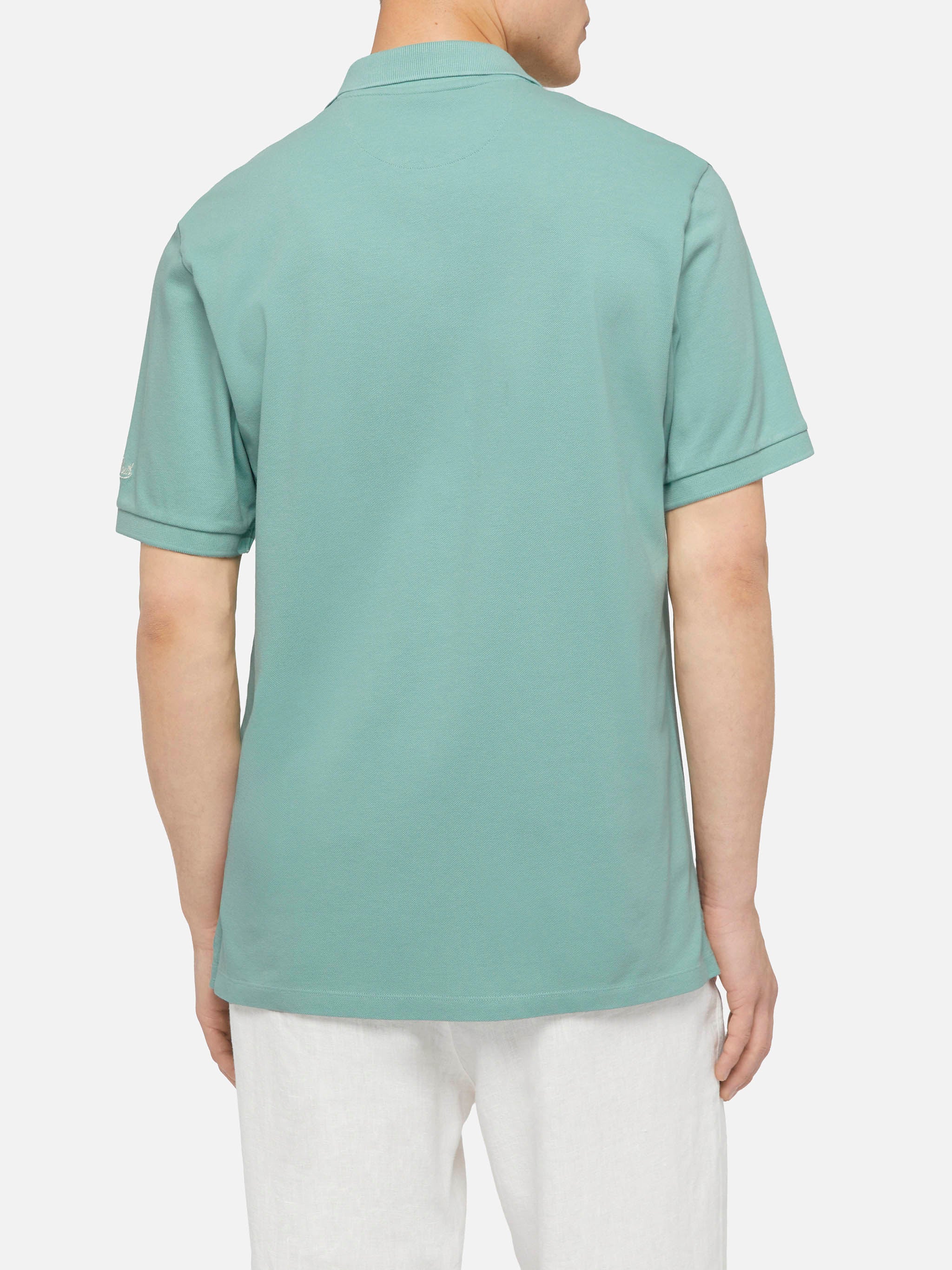 Sage green cotton piquet buttonless polo shirt Charles - Image 3