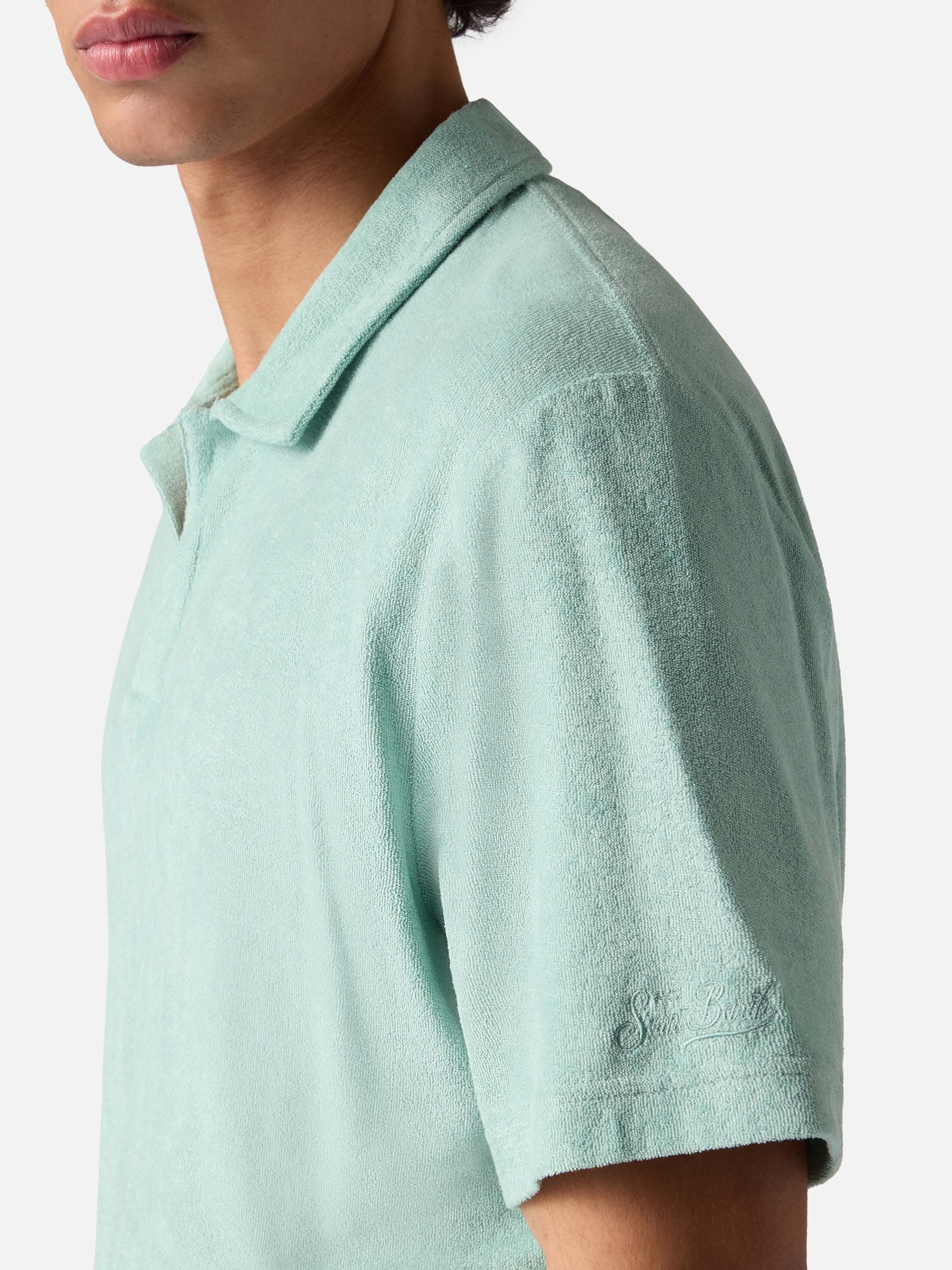 Sage green Jeremy polo in terry-effect cotton - Image 2