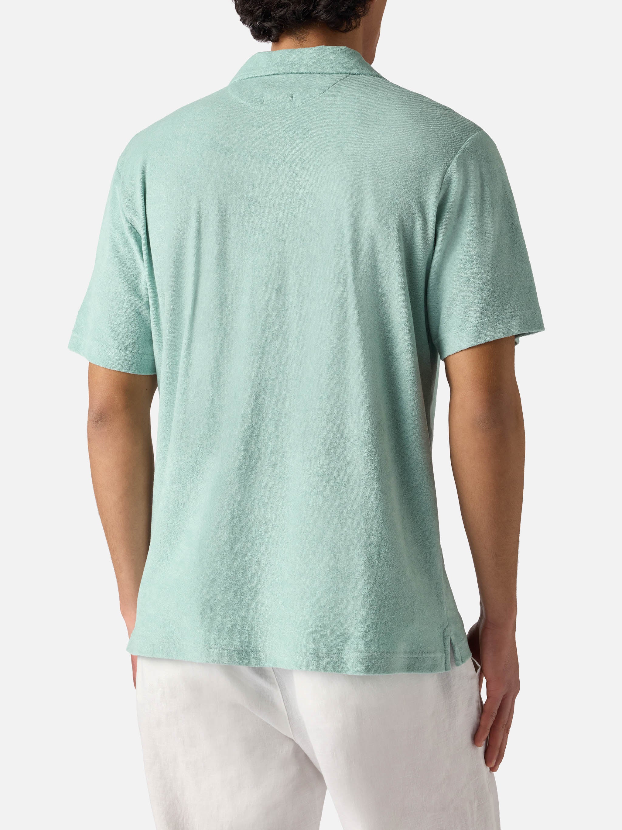 Sage green Jeremy polo in terry-effect cotton - Image 3