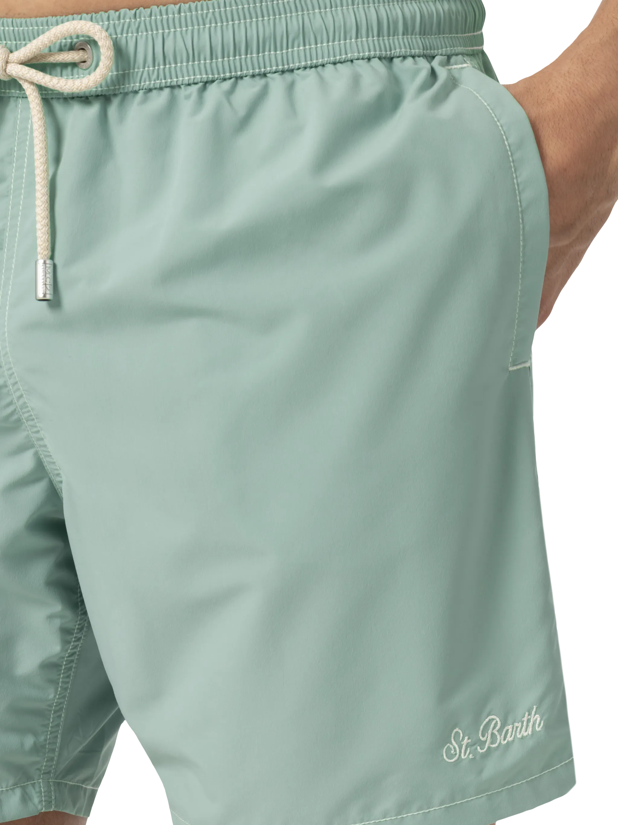 Sage green mid-length classic light swim shorts Patmos - Image 5