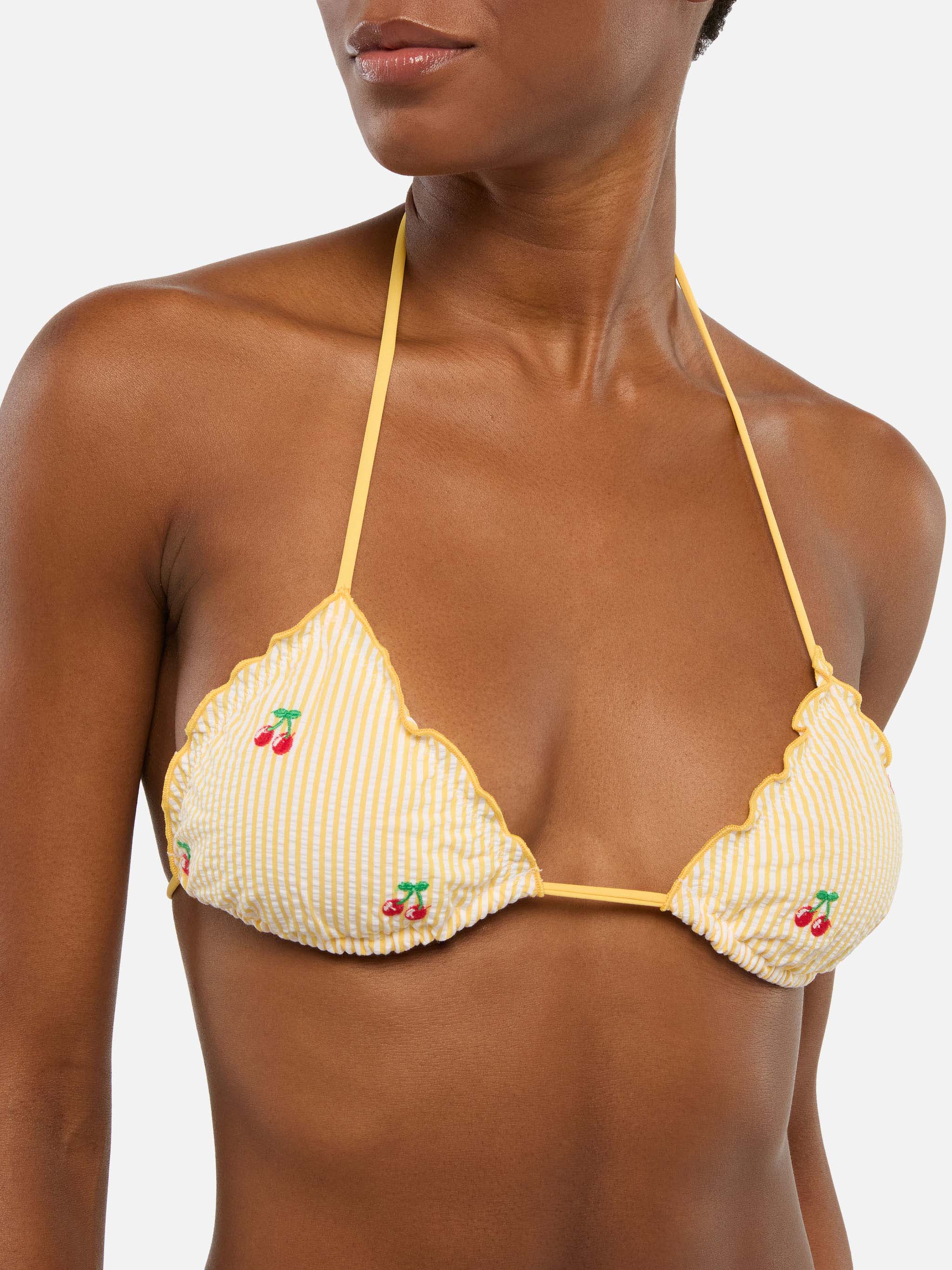 Sagittarius seersucker triangle top with striped print and cherry embroidery - Image 2