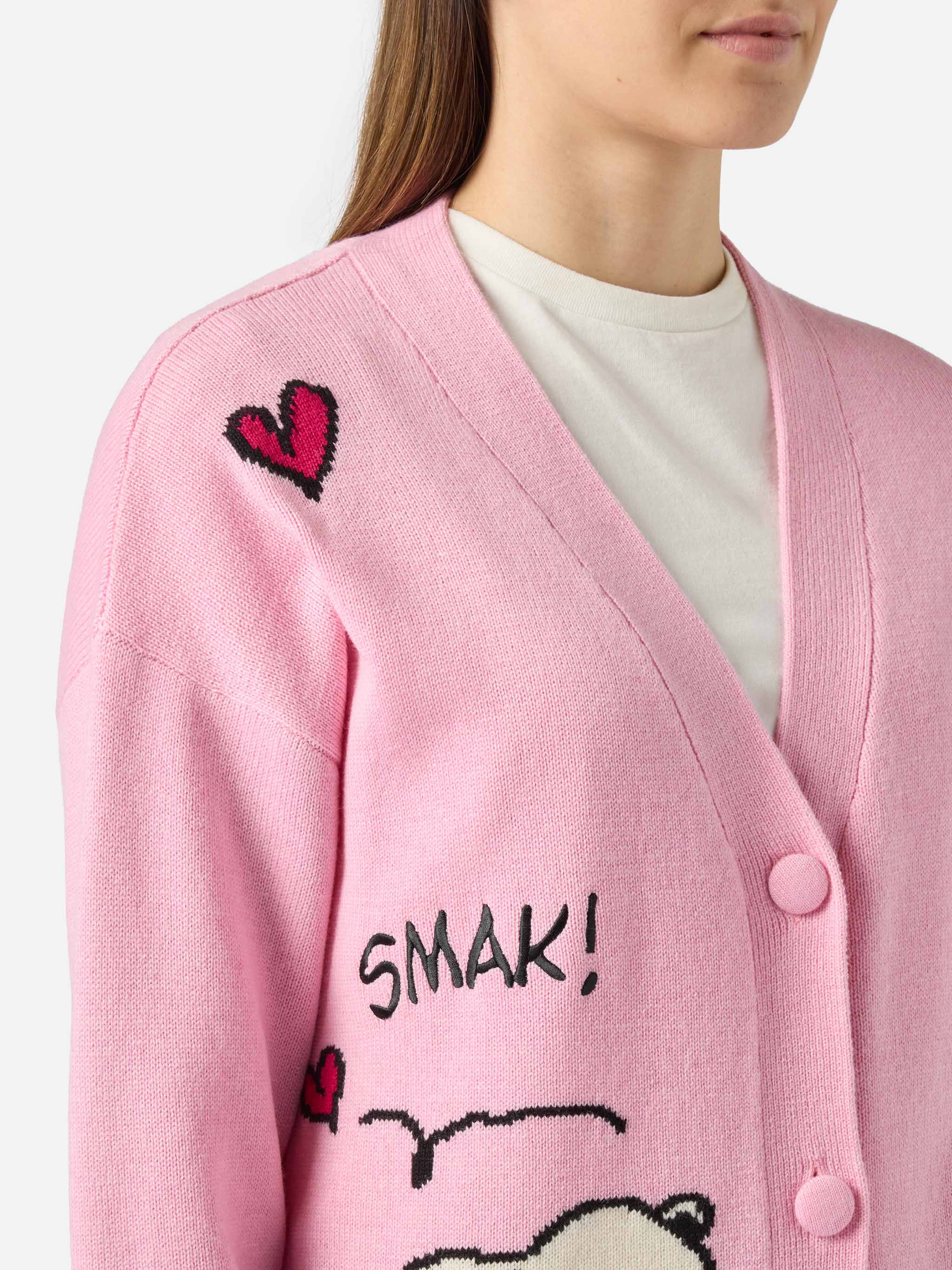 Sasi cashmere-blend cardigan in pink with Snoopy jacquard | PEANUTS SPECIAL EDITION - Image 2