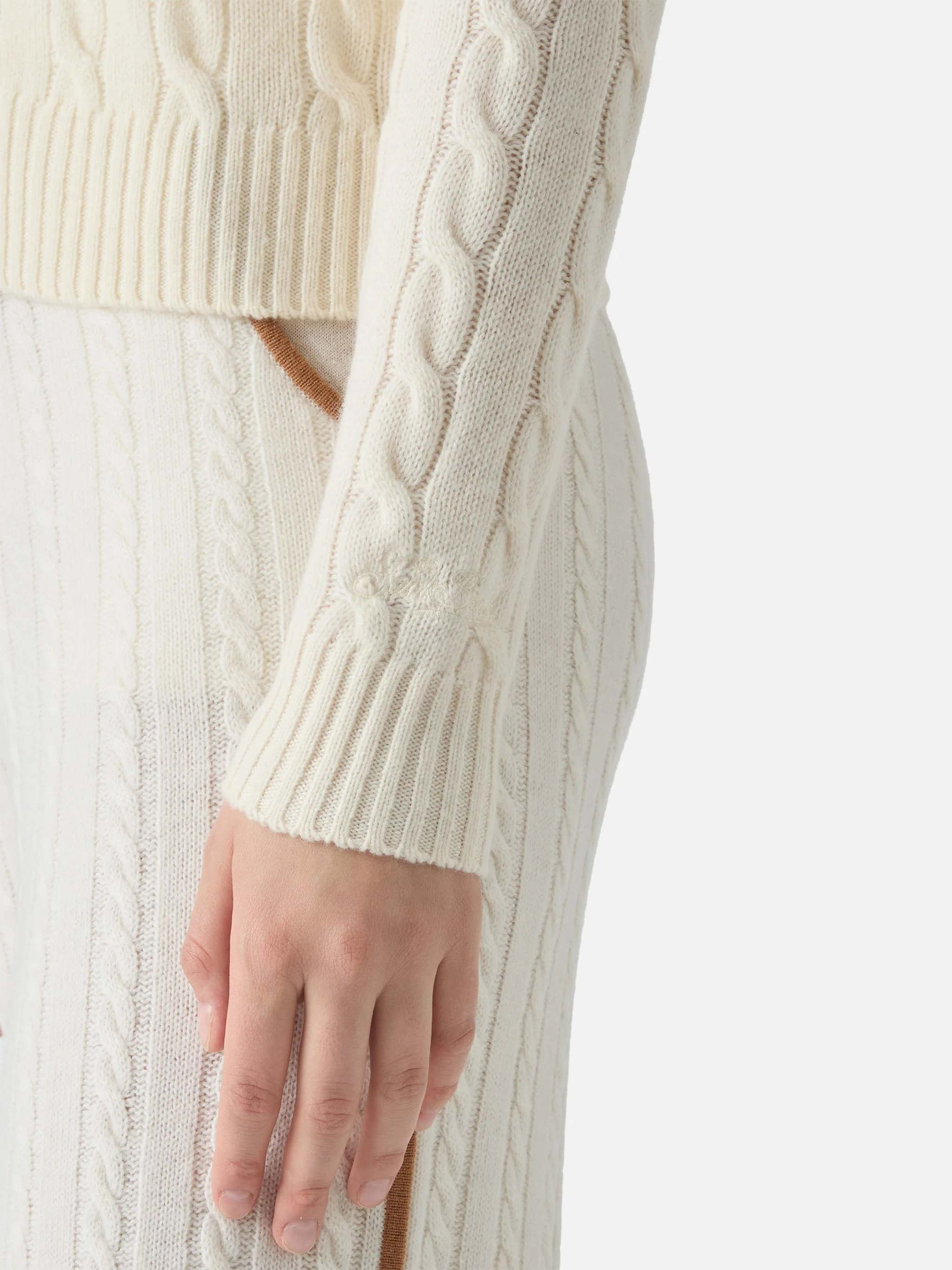 Savoy soft-touch cable-knit merino wool polo sweater in white - Image 4