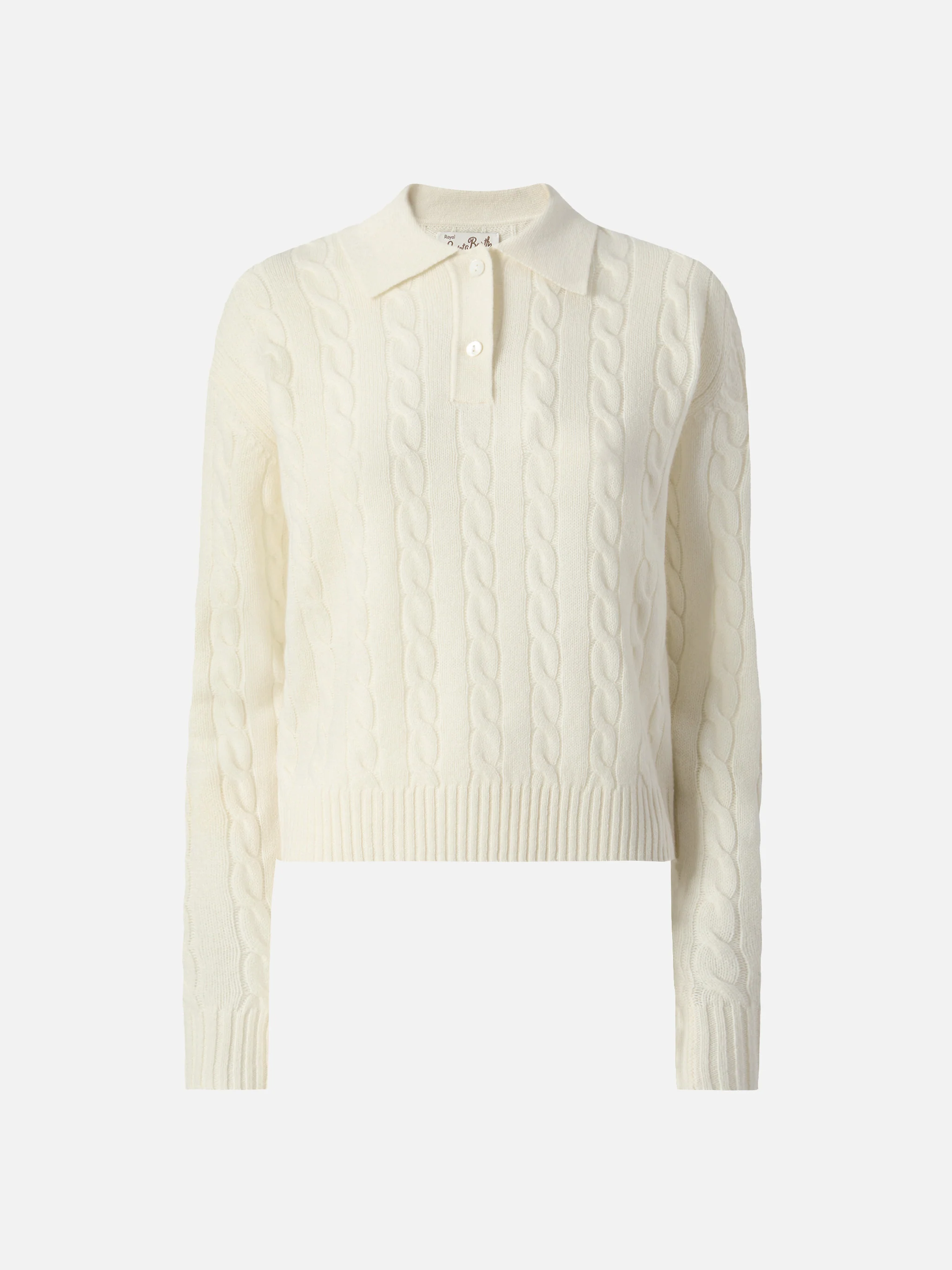 Savoy soft-touch cable-knit merino wool polo sweater in white - Image 5