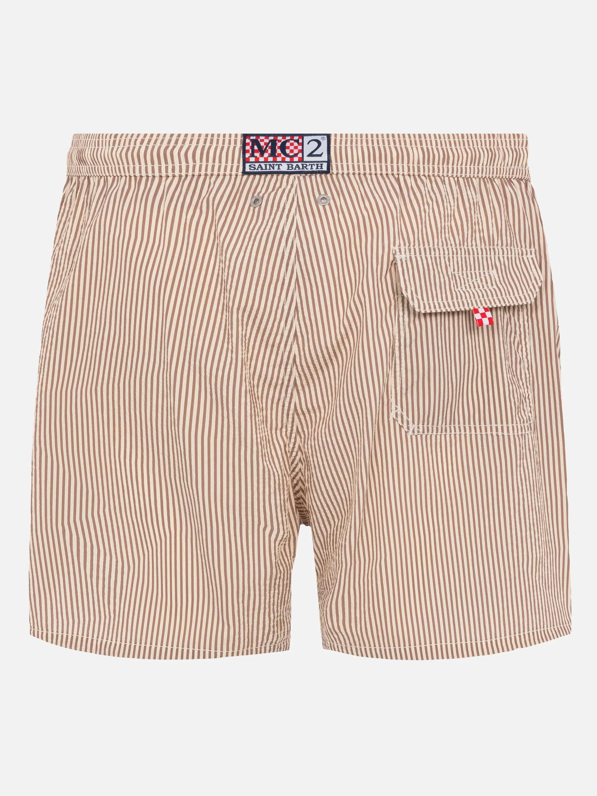 Seersucker beige striped classic light swim shorts Patmos - Image 3