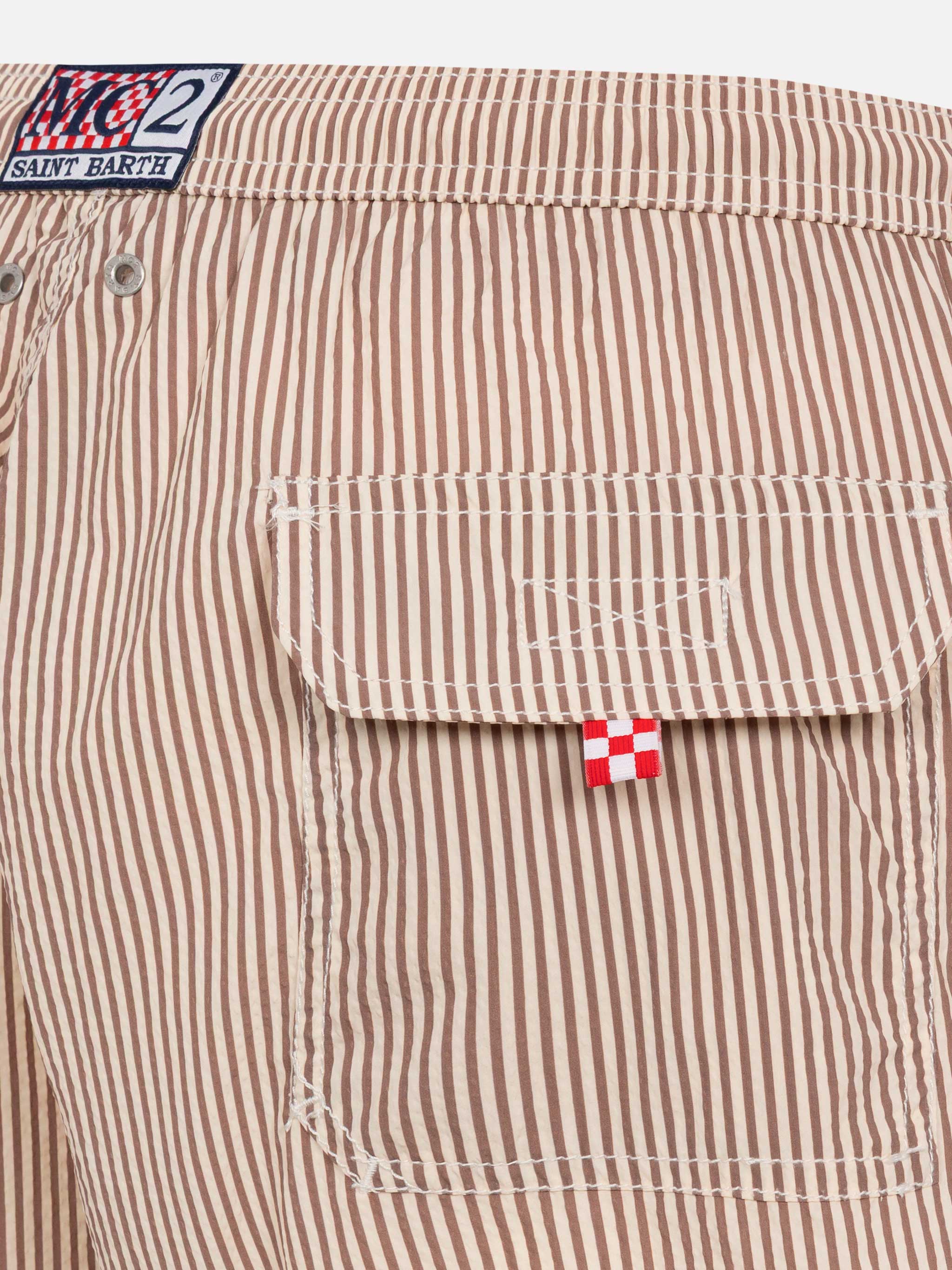 Seersucker beige striped classic light swim shorts Patmos - Image 5
