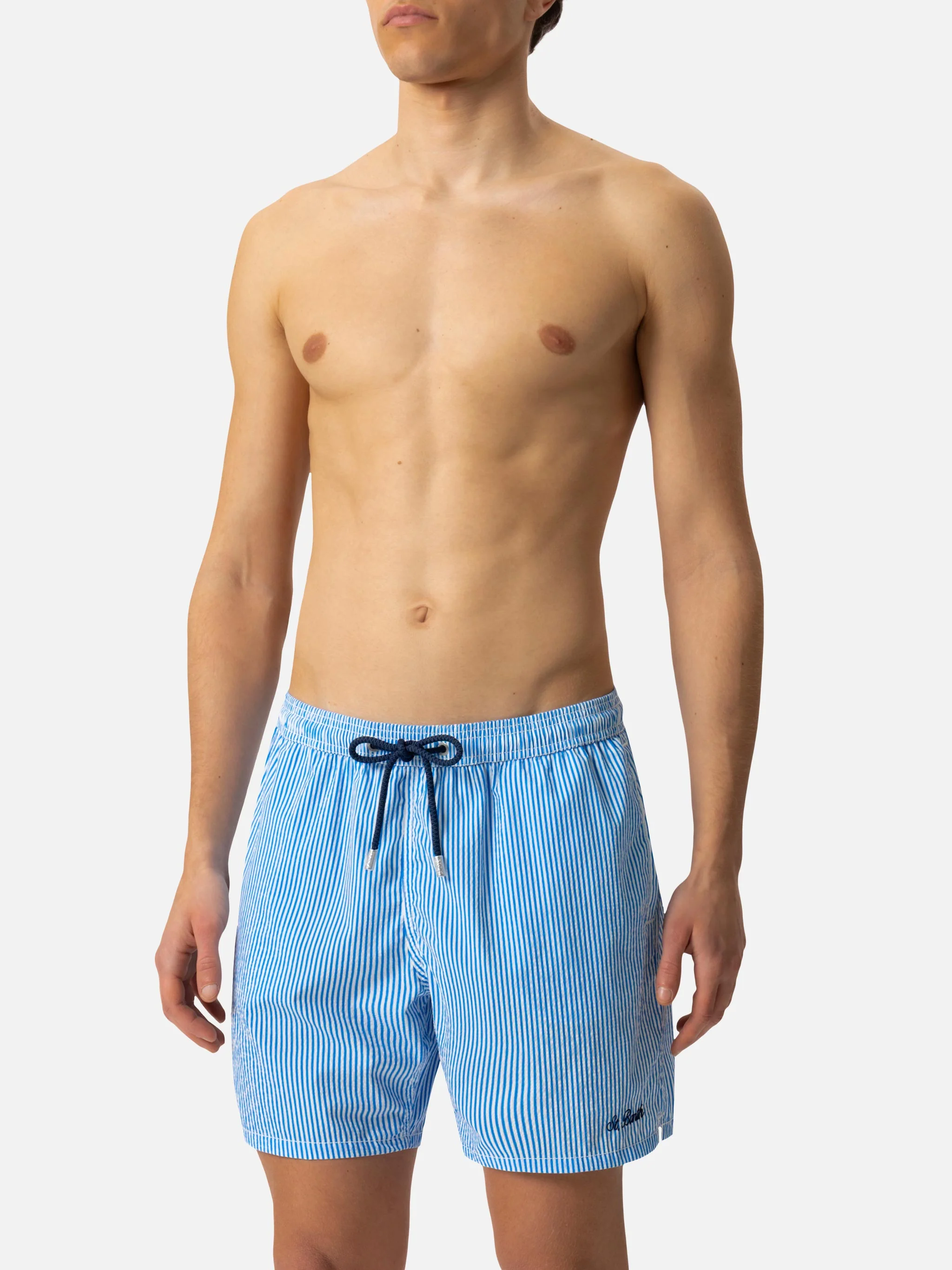 Seersucker bluette striped classic light swim shorts Patmos - Image 5