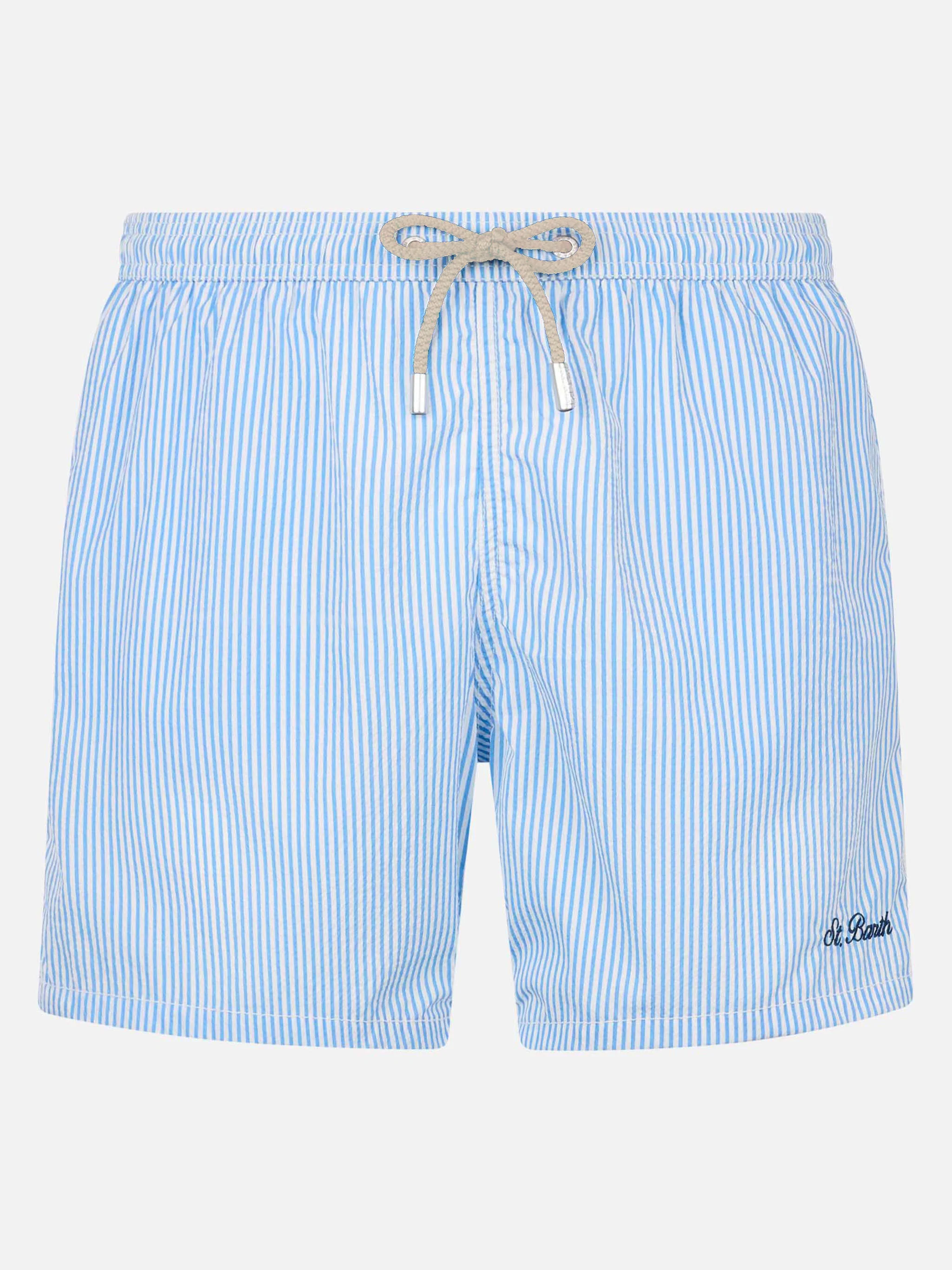 Seersucker light blue striped swim shorts Patmos