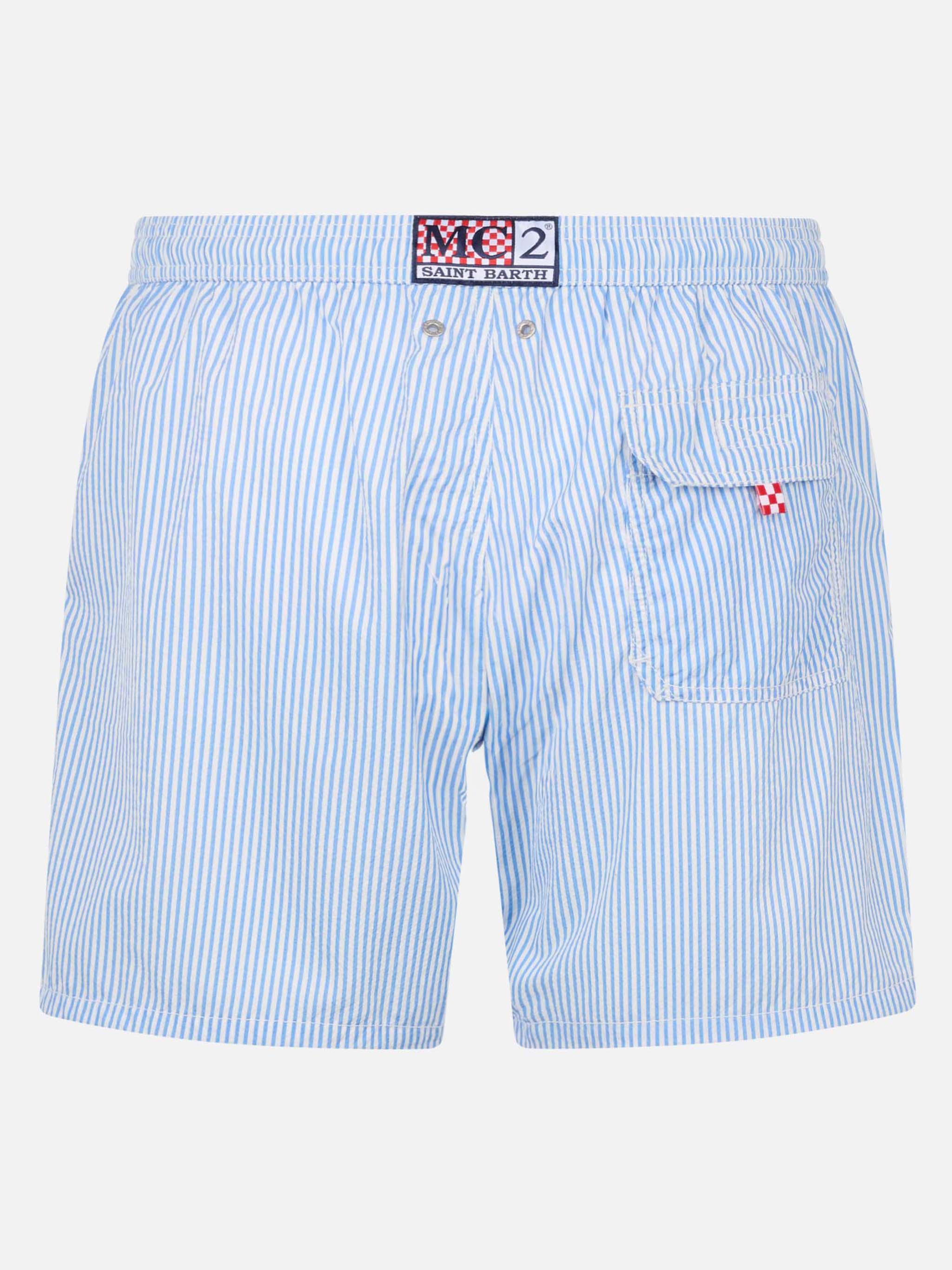 Seersucker light blue striped swim shorts Patmos - Image 2