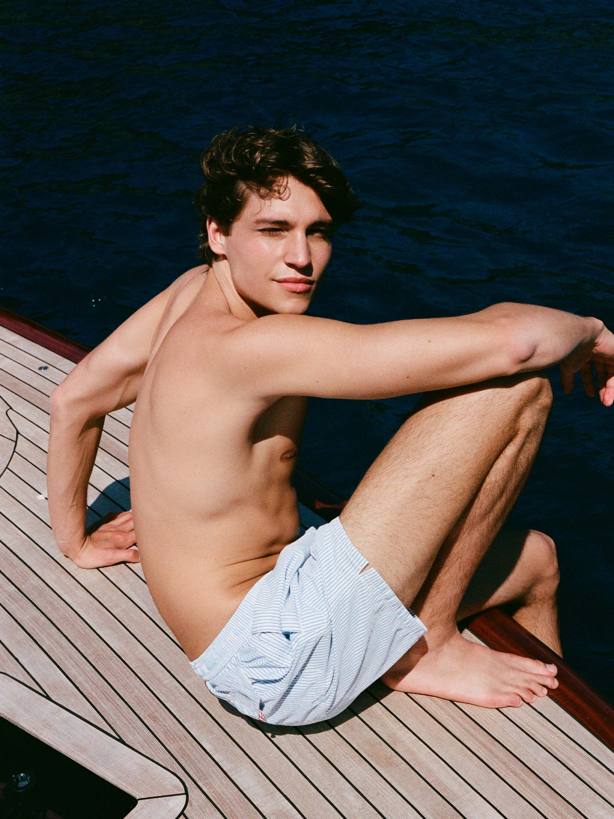 Seersucker light blue striped swim shorts Patmos - Image 3