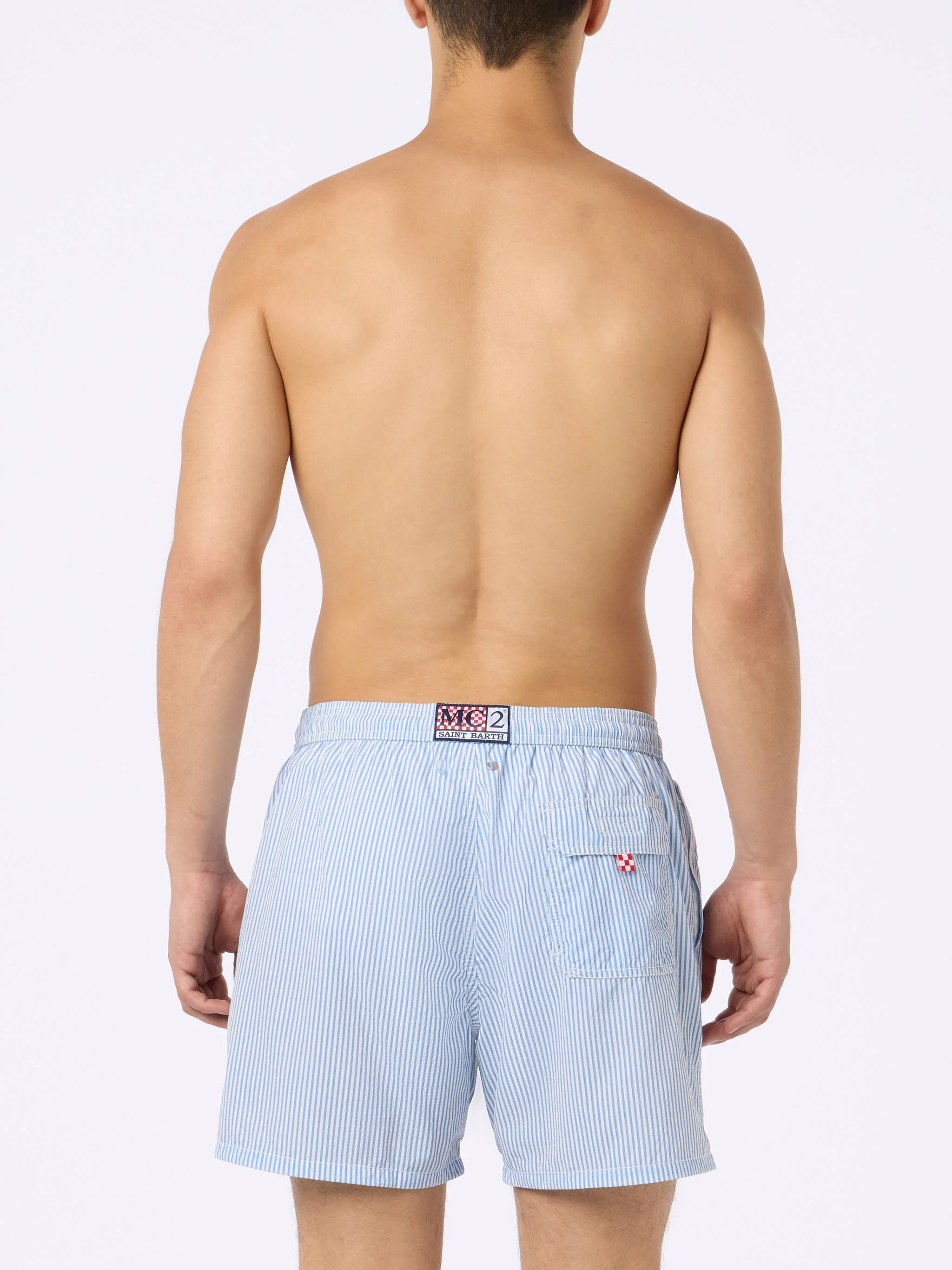 Seersucker light blue striped swim shorts Patmos - Image 5