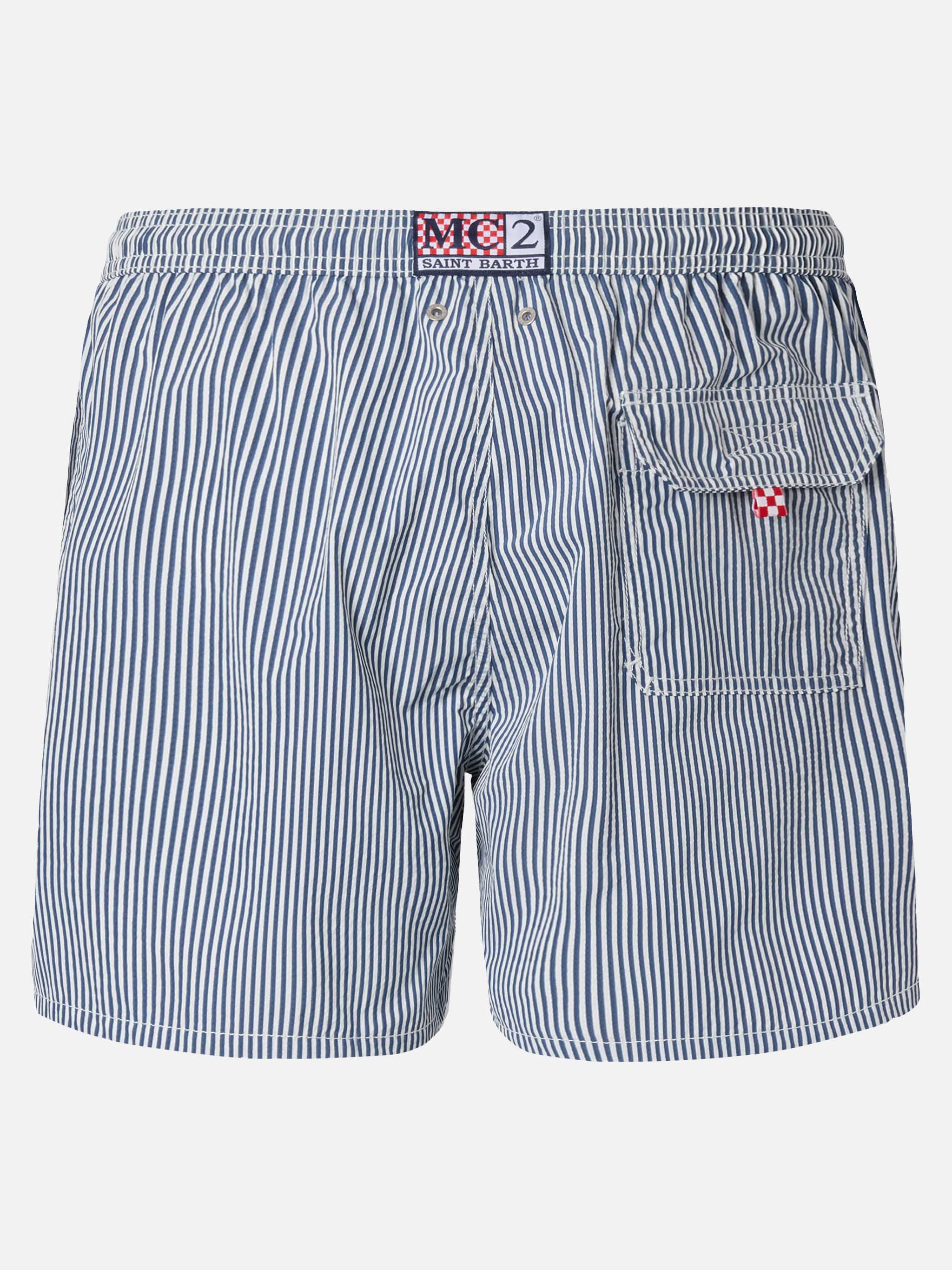 Seersucker navy blue striped classic light swim shorts Patmos - Image 2